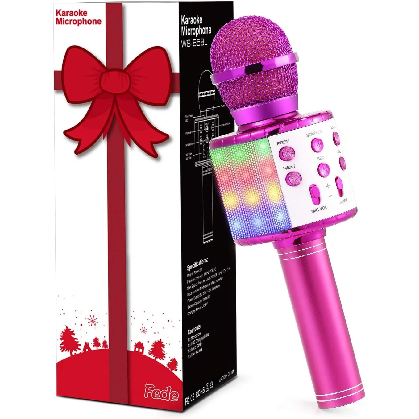Fede Karaoke Mikrofon, Drahtloses Bluetooth Mikrofon für Kinder, Lustige Geschenke Spielzeug für Teenager Mädchen Junge…