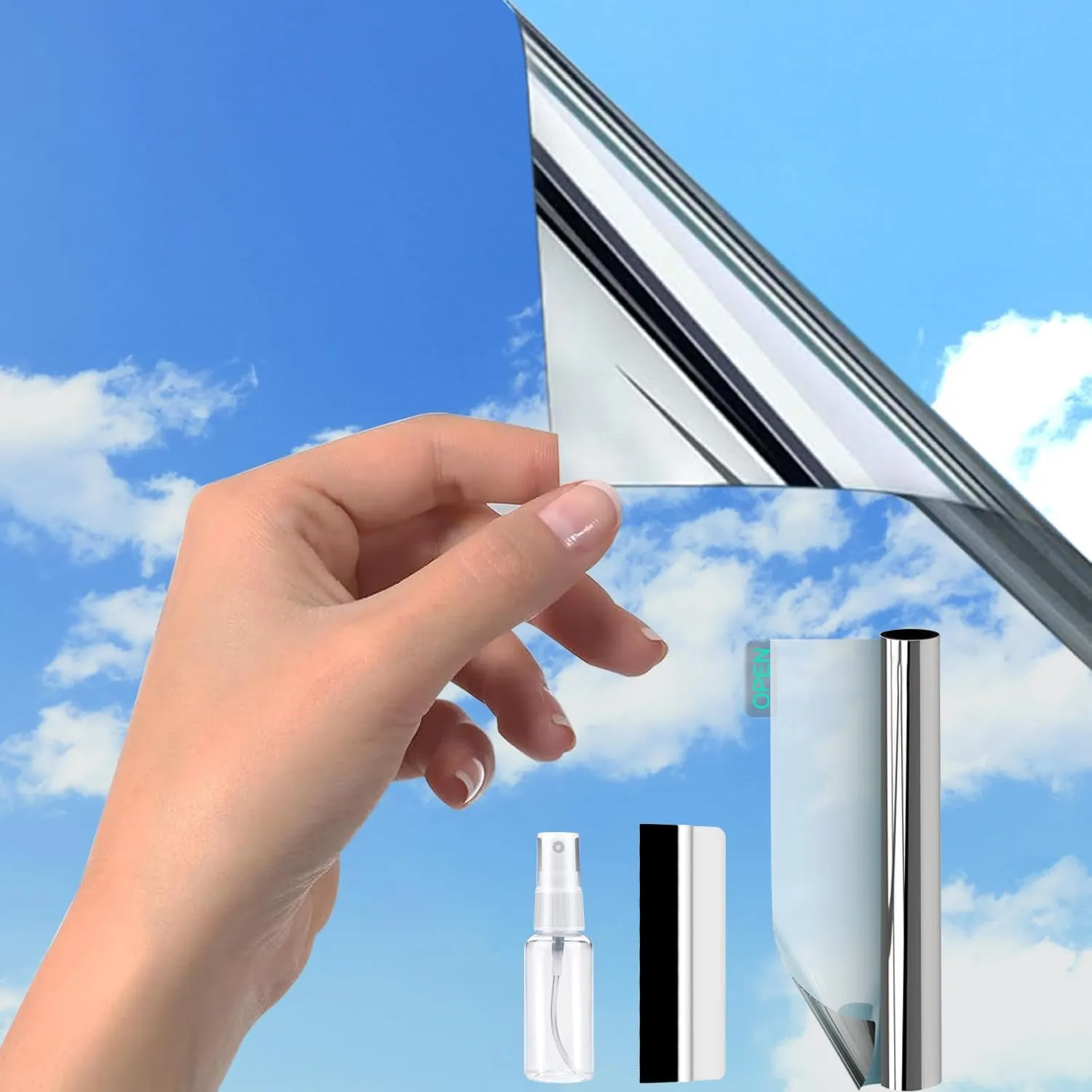 Silver (110 x 400 cm) Mirror Film Window Heat Protection UV Film Self-Adhesive Window Film Sun Protection Heat Protecti…