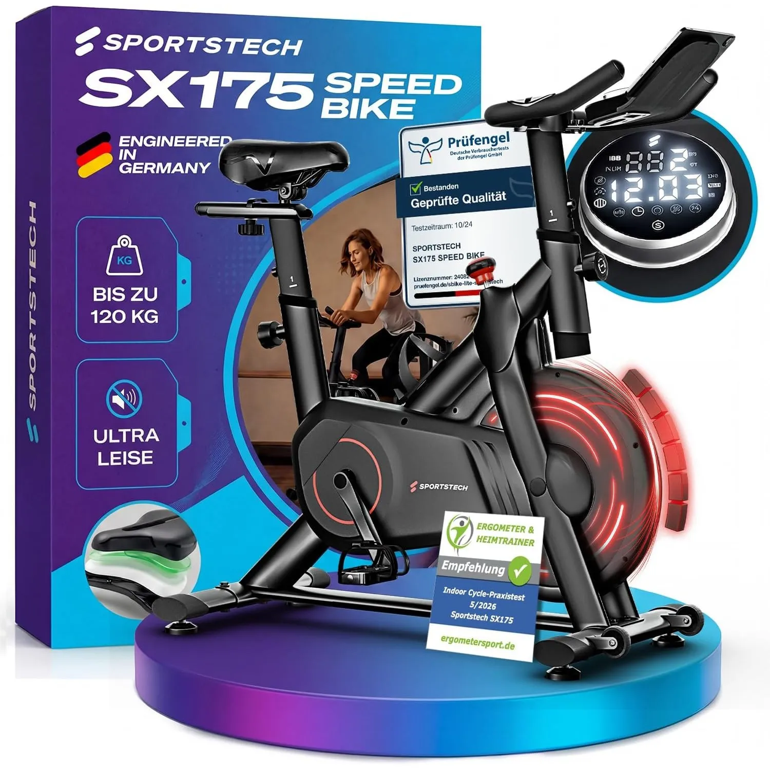 Sportstech Heimtrainer Fahrrad Ergometer SX175 – Hometrainer Fitnessbike mit Magnetwiderstand & App, ultraleise, Indoor…
