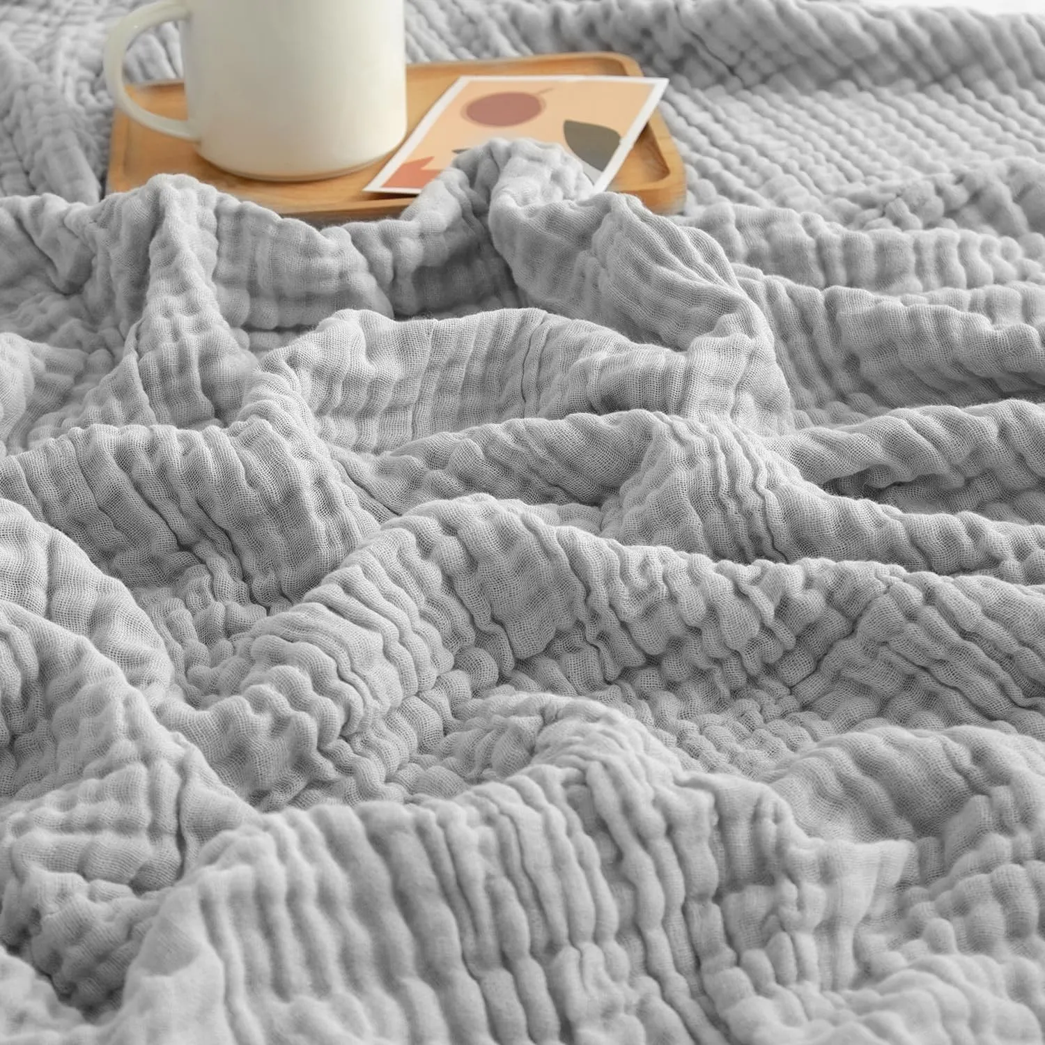 EMME Musselin-Decke 150x200 Baumwolle Oeko-TEX Erwachsene Tagesdecke,Grau | Sommer-Überwurf Decken Für Couch Atmungsakt…