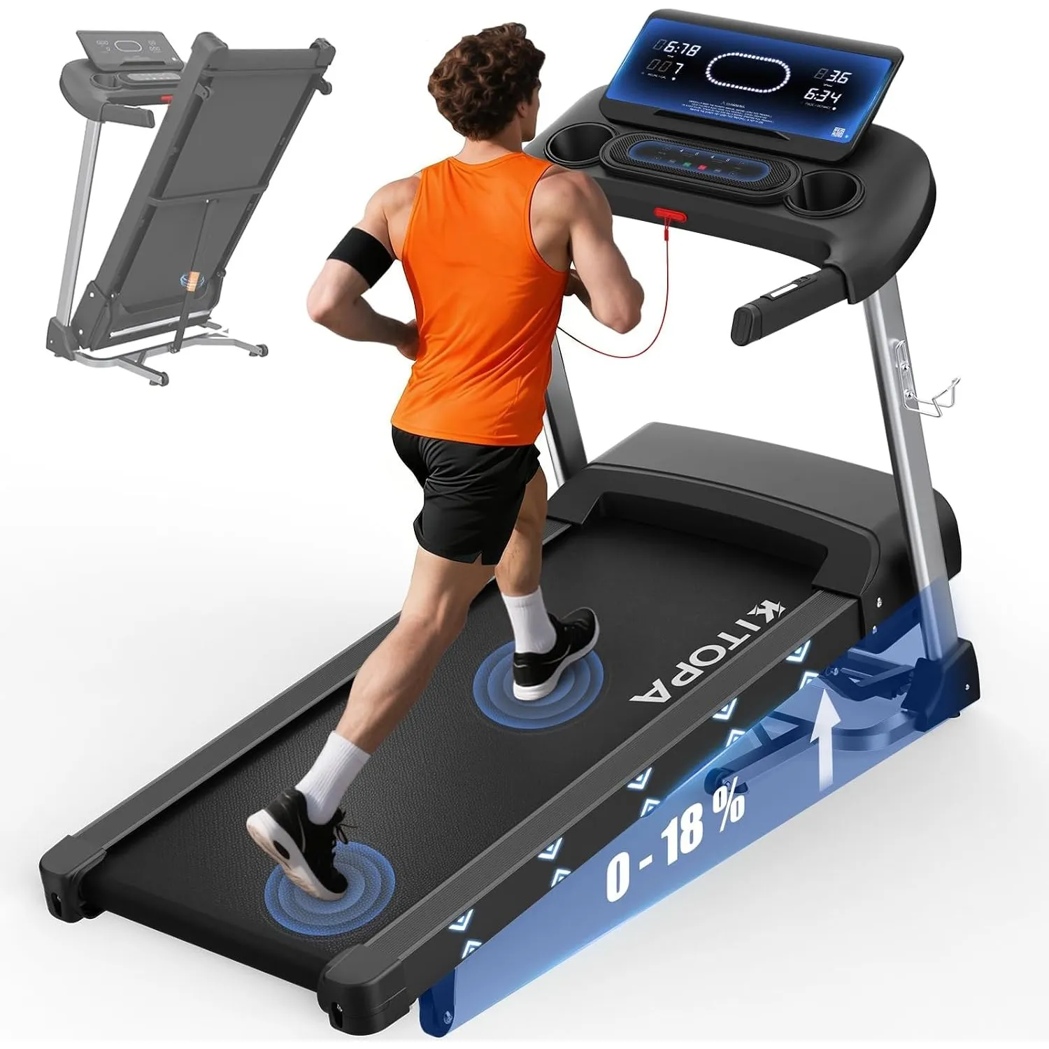 Kitopa Laufband für Zuhause, 48*120CM Laufbereich,Klappbar mit 18% Steigung