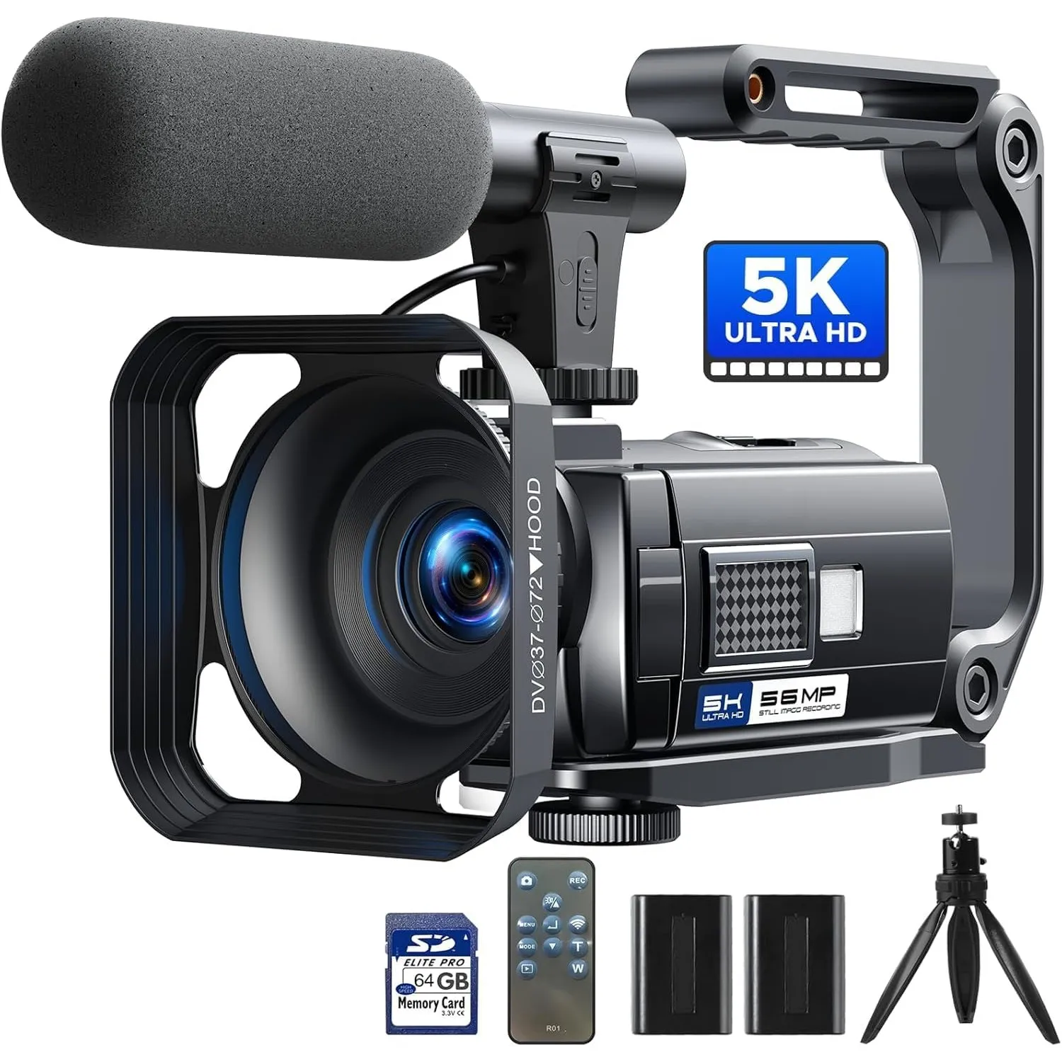 Videokamera Camcorder 5K Kamera mit 56MP, 16x Digitalzoom, IR Nachtsicht, WiFi Vlogging Kamera für YouTube, 3 Zoll Touc…