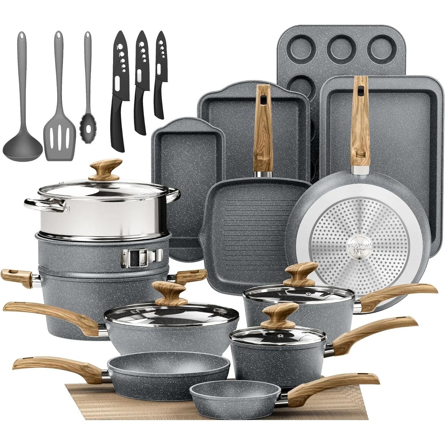 Kitchen Academy Topf und Pfannenset Topfset 30tlg Antihaft-Versiegelung | Induktions-Kochgeschirr-Set mit Glasdeckeln u…