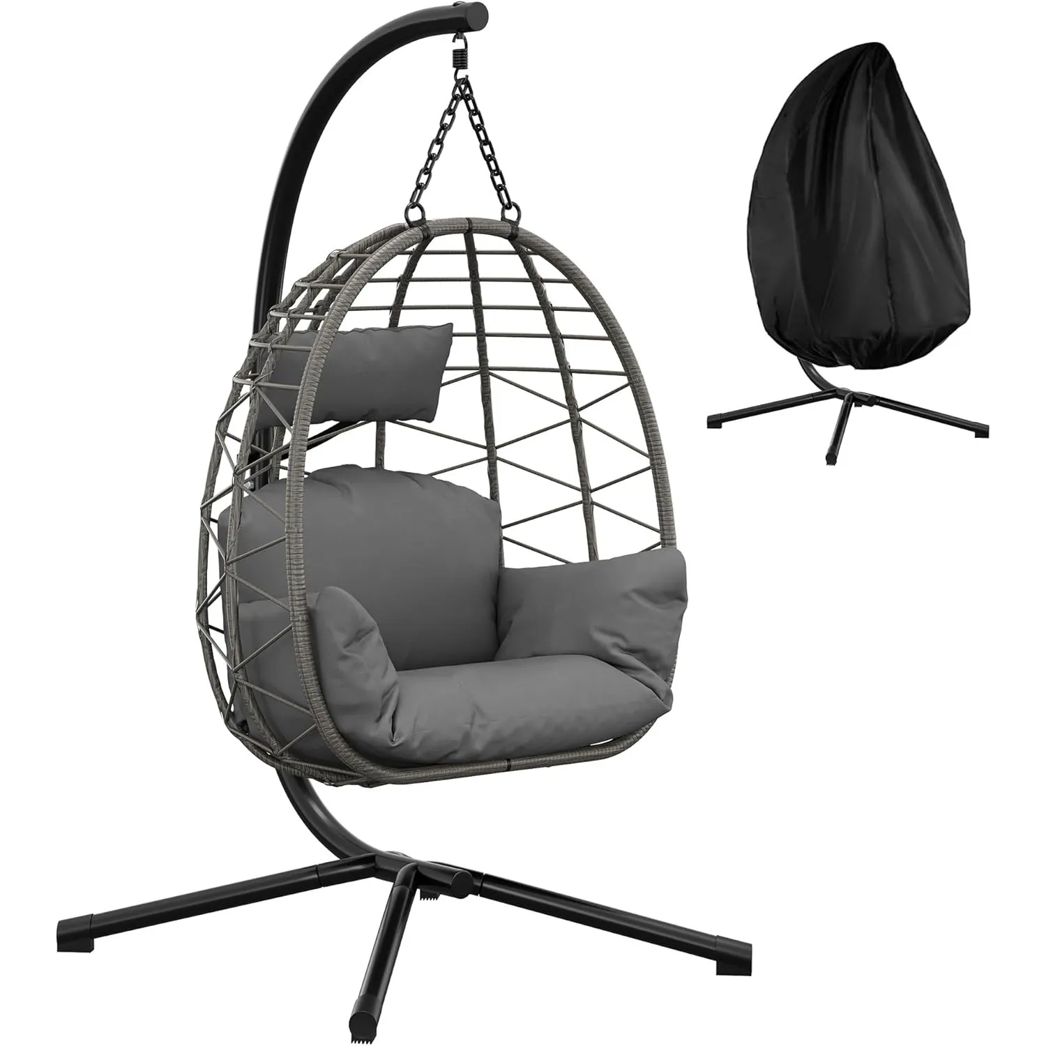 Hängesessel mit Gestell Outdoor bis 150 kg belastbar, Rattan Hängesessel mit Metallgestell, ideal als Hängesitz Indoor …