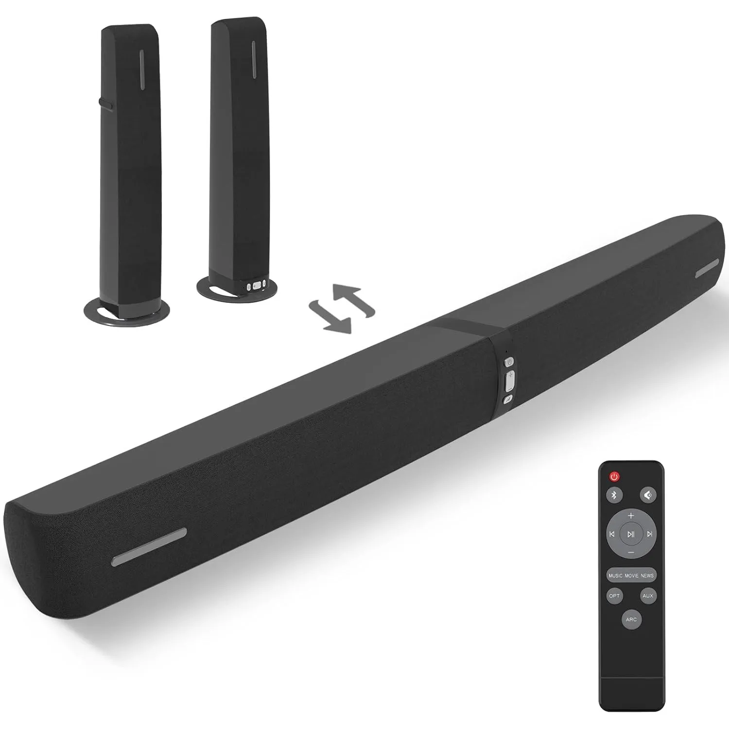 Soundbar für TV, 90 W 2-in-1 Abnehmbar Soundbar mit Auto Volume Boost, TV-Lautsprecher mit Bluetooth 5.3/ARC/Opt/AUX-An…