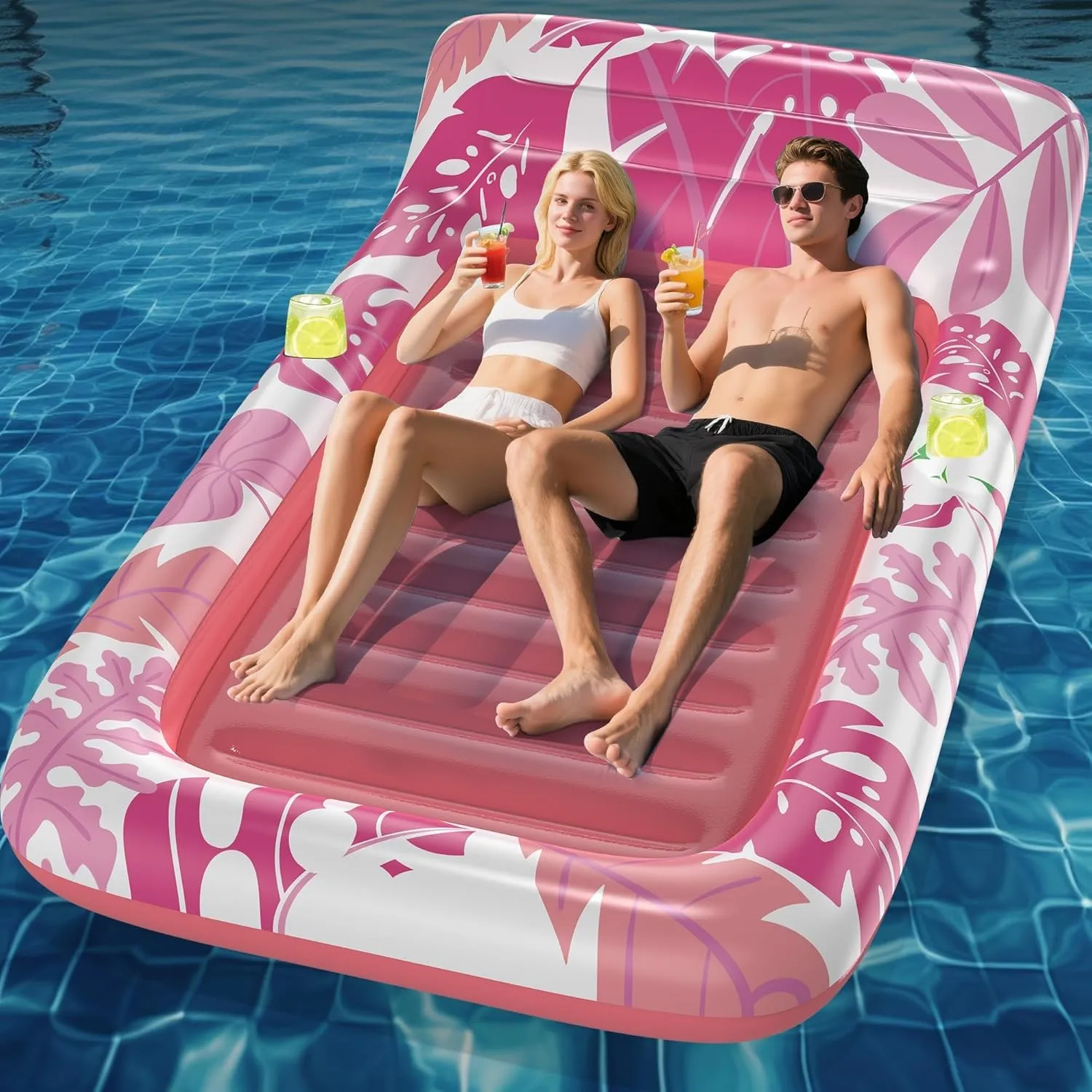 CACSPS Aufblasbarer Bräunungspool Lounger Float Mit Getränkehalter