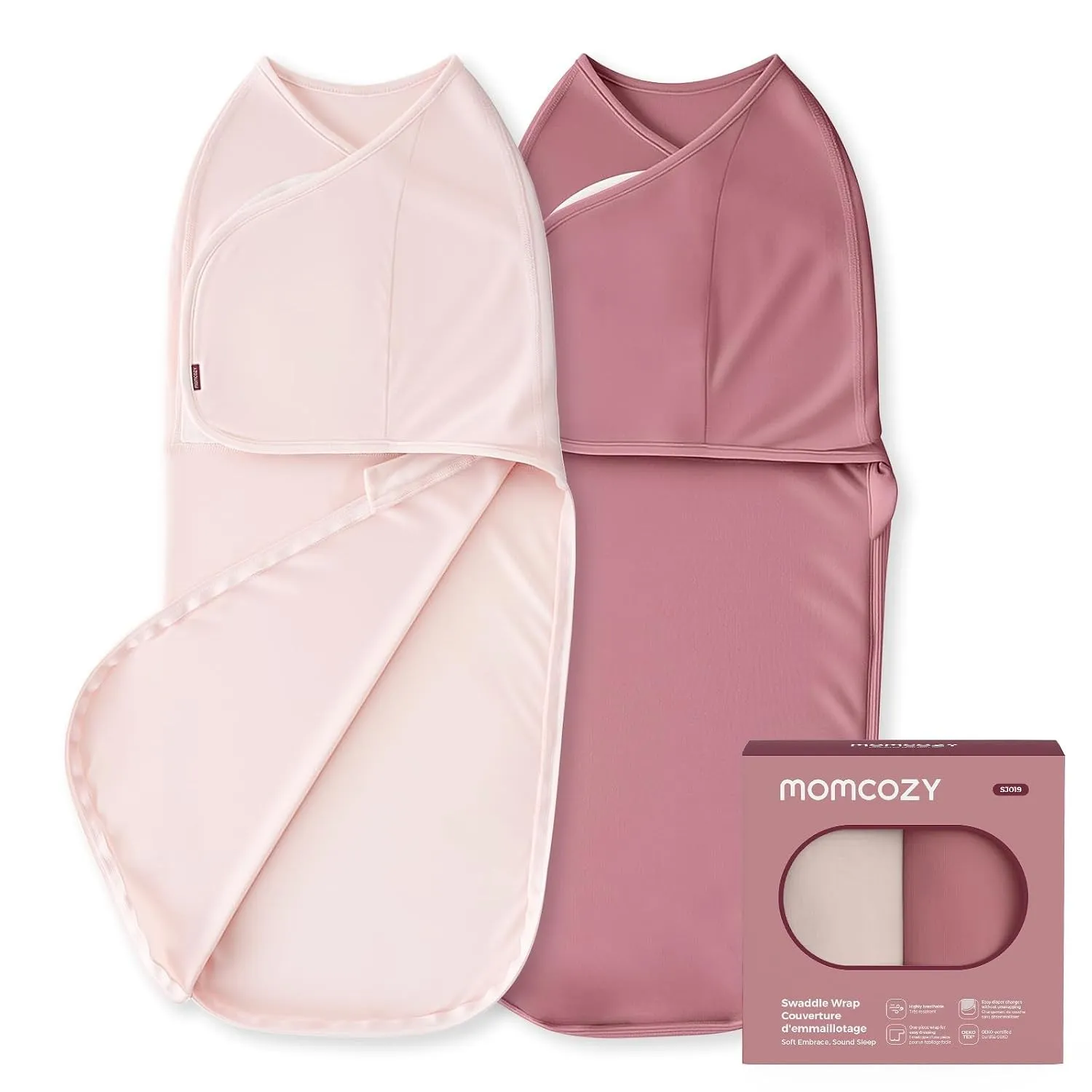 Momcozy Pucksack Baby 0-3 Monate Bambus 2er Pack, Rosa | Bambus-Viskose, reduziert den Schreckreflex, Leiser Klettversc…