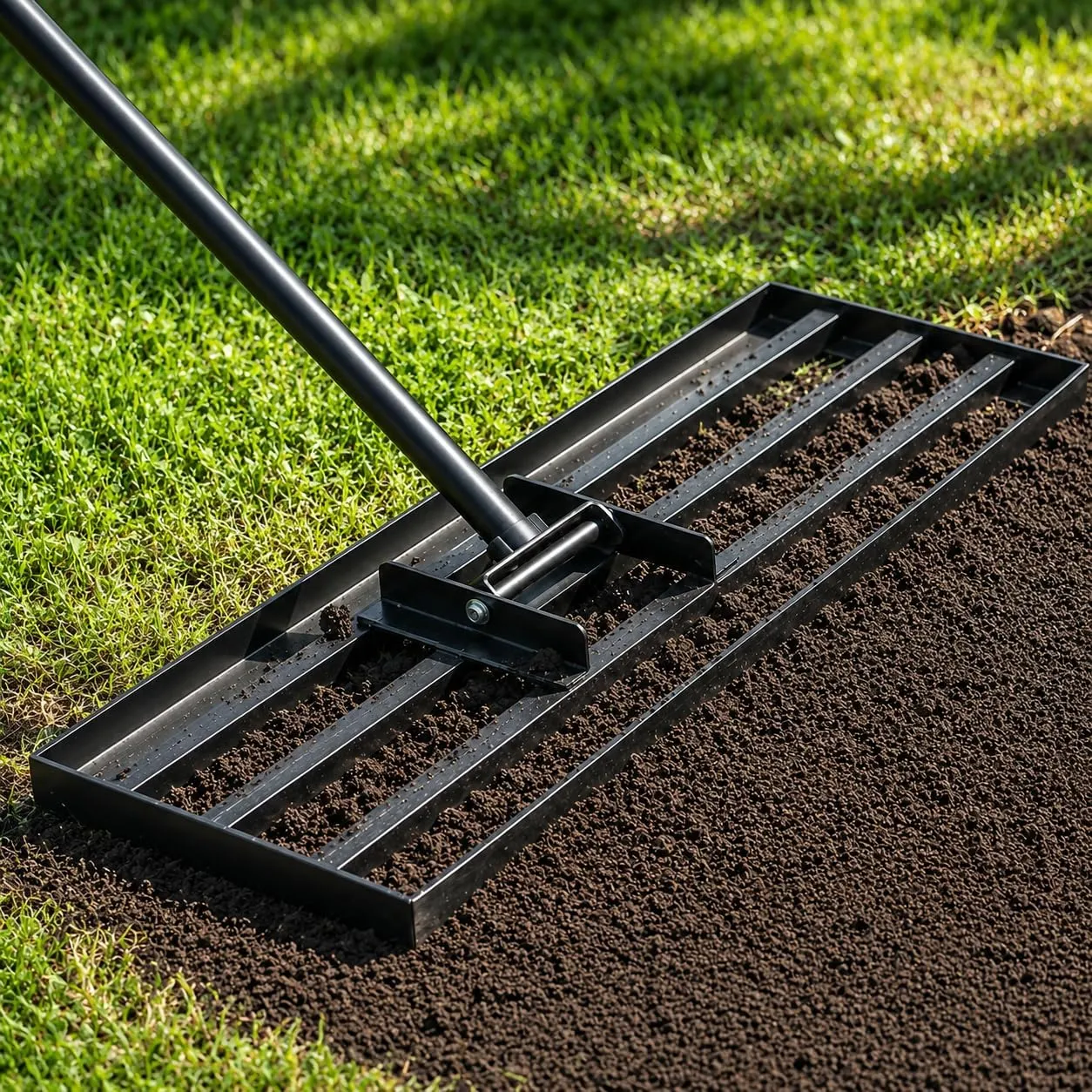 Lawn Levelling Rake 198 cm 76 x 25 cm, Adjustable Lawn Leveling Rake with 119-198 cm Handle, 180° Swivel Head, Rust Res…