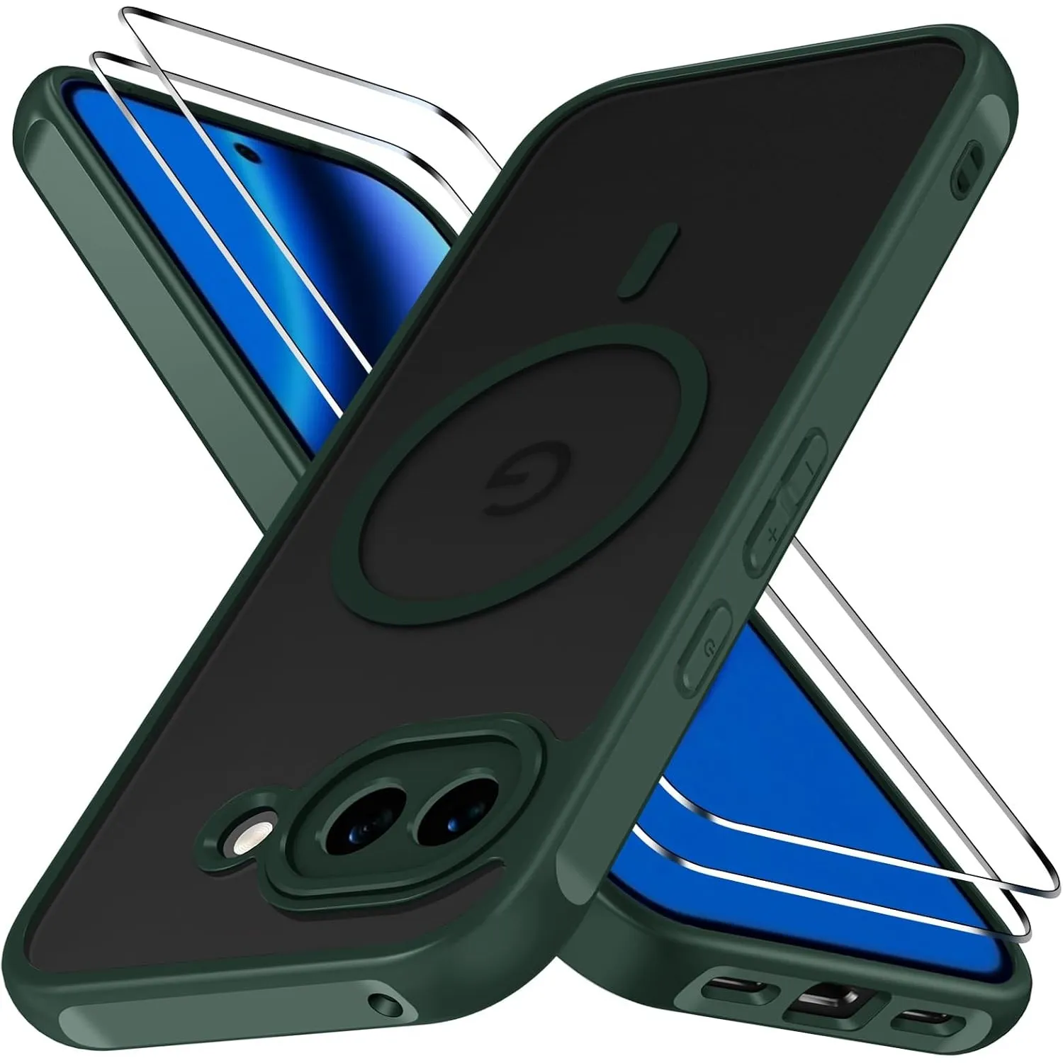 ivoler für Google Pixel 10a Hülle,mit 2 Panzerglas,Magsafe Dunkelgrün