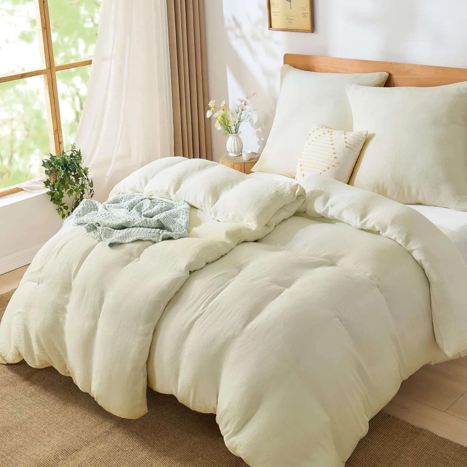 BEDELITE Musselin Bettwäsche 135x200 4teilig Baumwolle, Creme, ÖKO-TEX | Sommer Bettwäsche-Sets mit Reißverschluss, Bet…