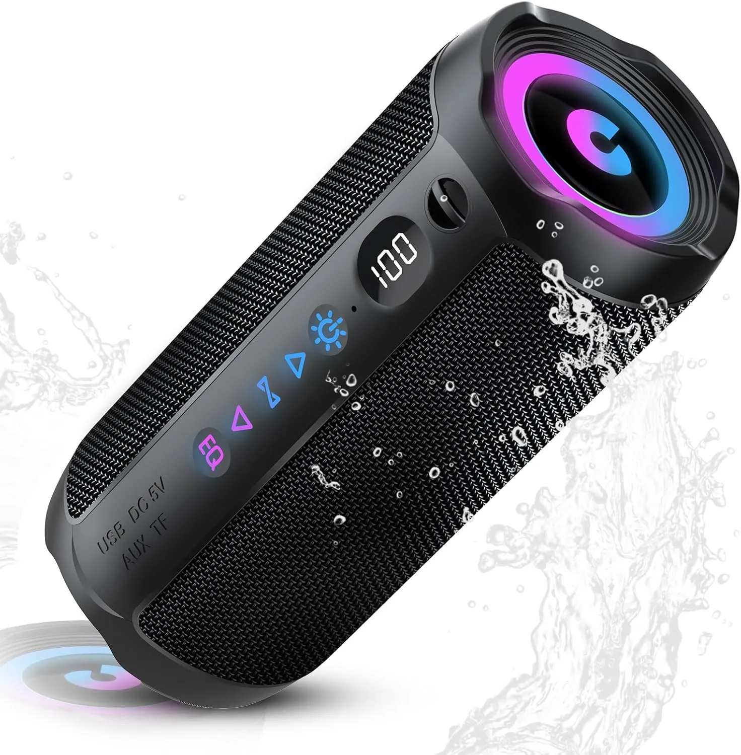 Bluetooth Lautsprecher mit Licht, Bluetooth 5.4 Musikbox,25W Dual Lautsprecher, LED Anzeige & 25 Std Akku,Dualen Bass-T…