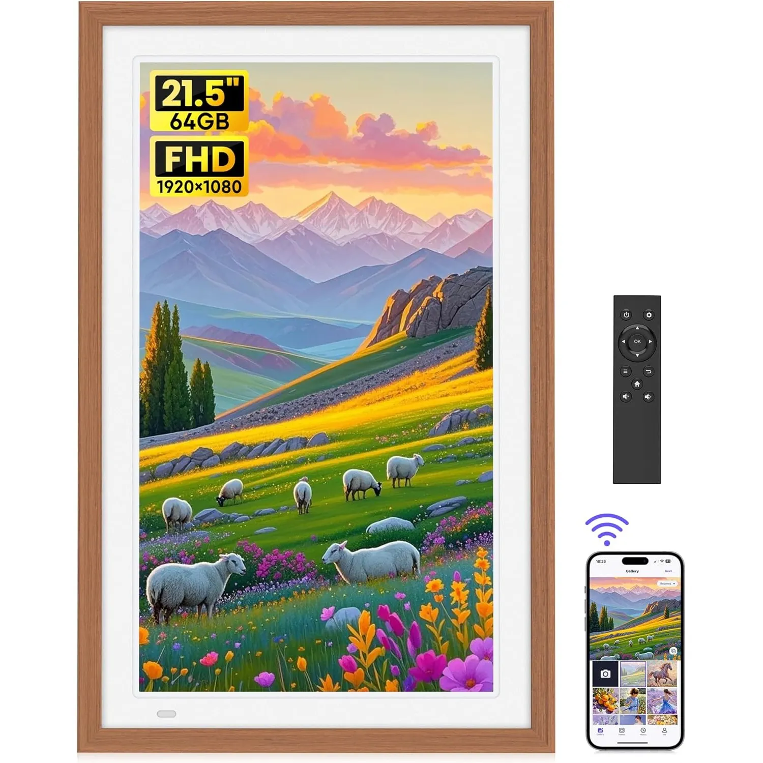 64GB 21,5 Zoll Digitaler Bilderrahmen mit Fernbedienung - FHD 1920 * 1080P IPS Digitale Bilderrahmen Auto Rotation Elek…