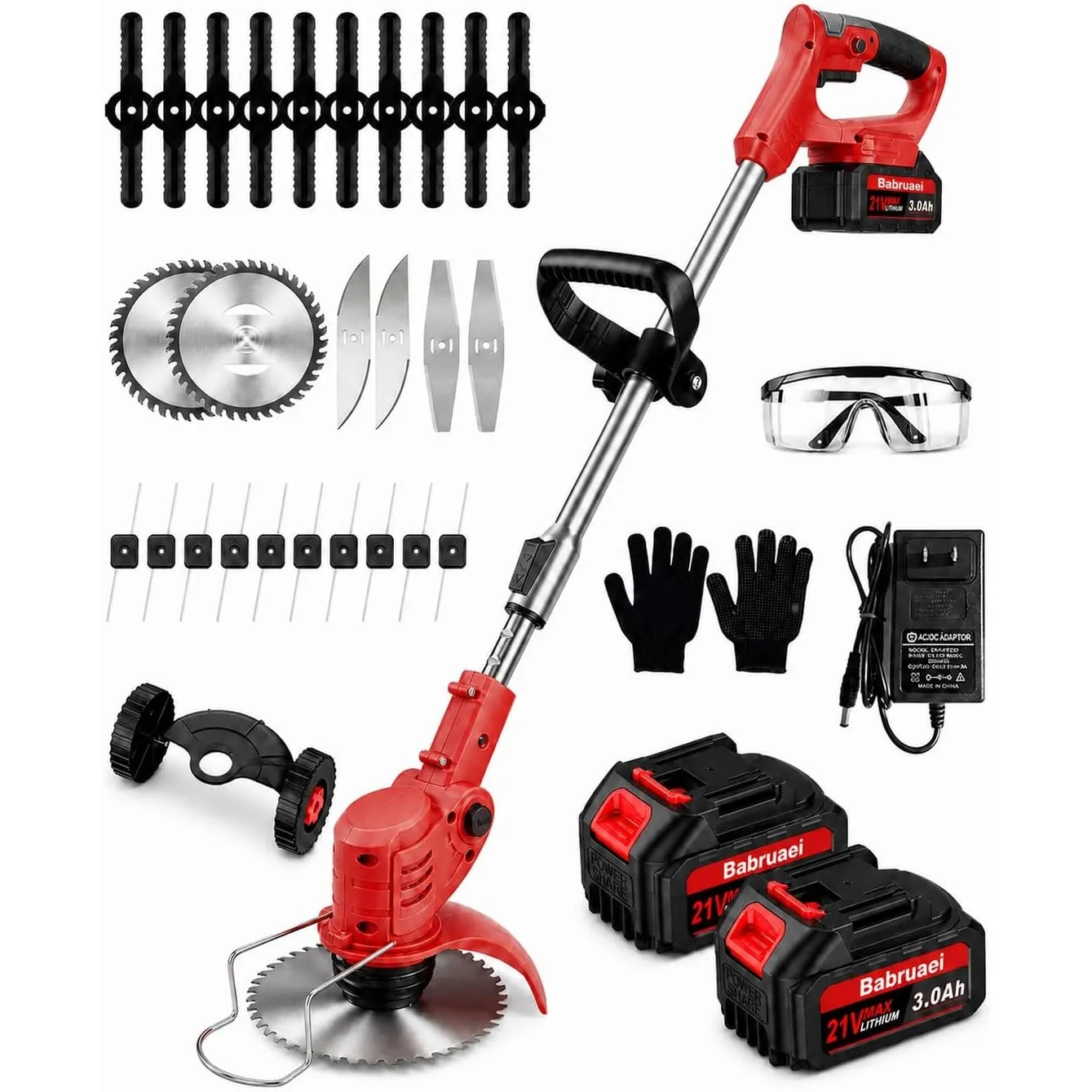 21V Akku Rasentrimmer, 2 x3,0Ah Akku und Ladegerät, 2 in 1 Elektrischer Freischneider/Rasentrimmer mit Akku, Leichter R…
