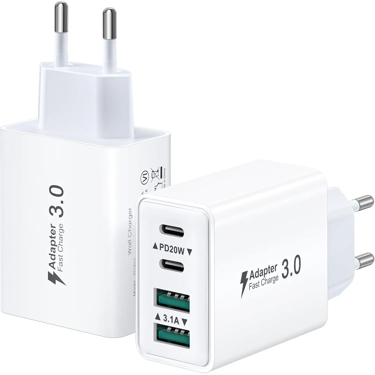 USB C Ladegerät, 2-Pack 4-Ports Mehrfach Schnellladegerät USB Stecker für iPhone 17 16 15 14 13 12 11 Pro Max, iPad, Sa…