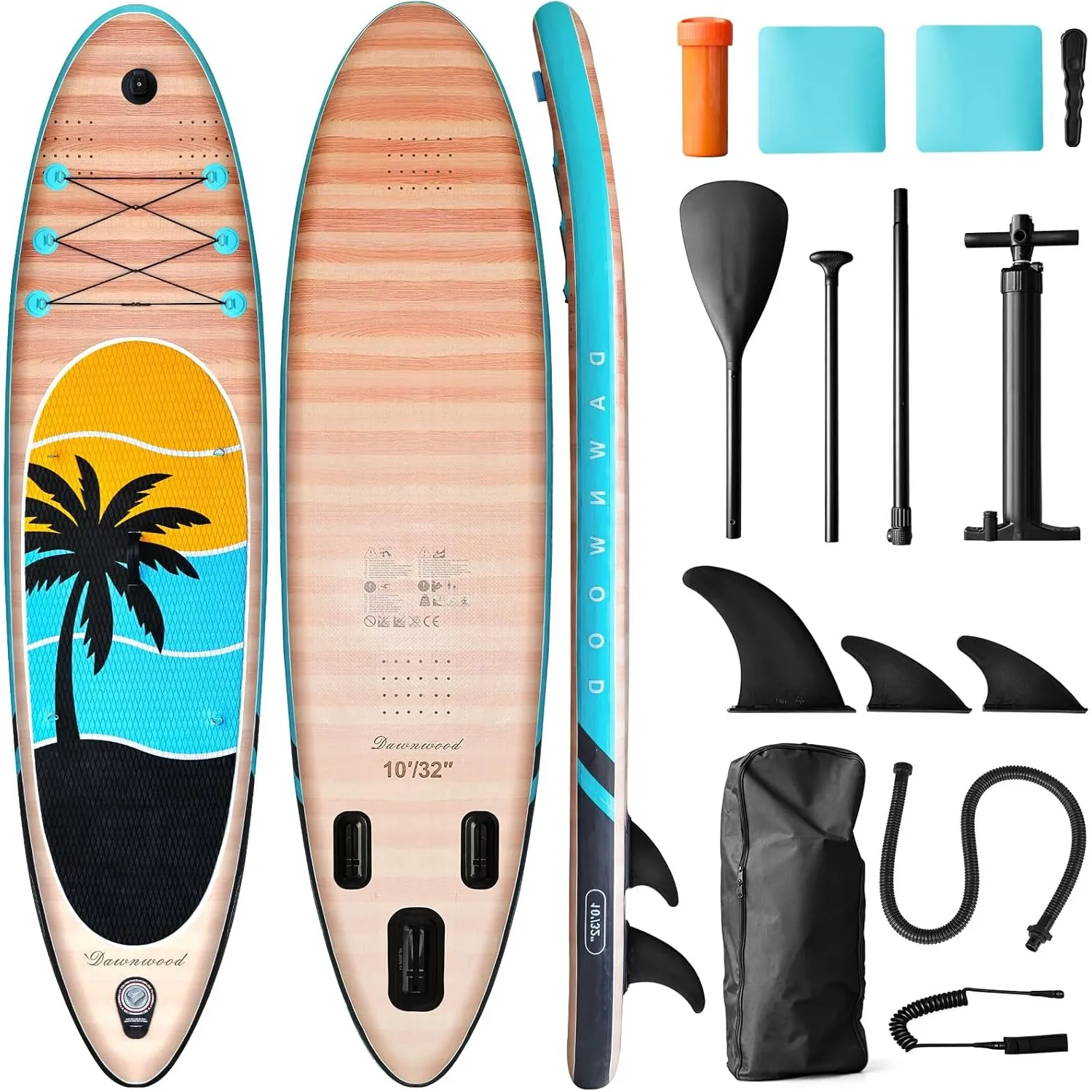Inflatable Stand Up Paddle Board 320cm,SUP Board Set mit Zubehör, UV-beständig, hohe Stabilität bis 200kg, mit Pumpe, R…