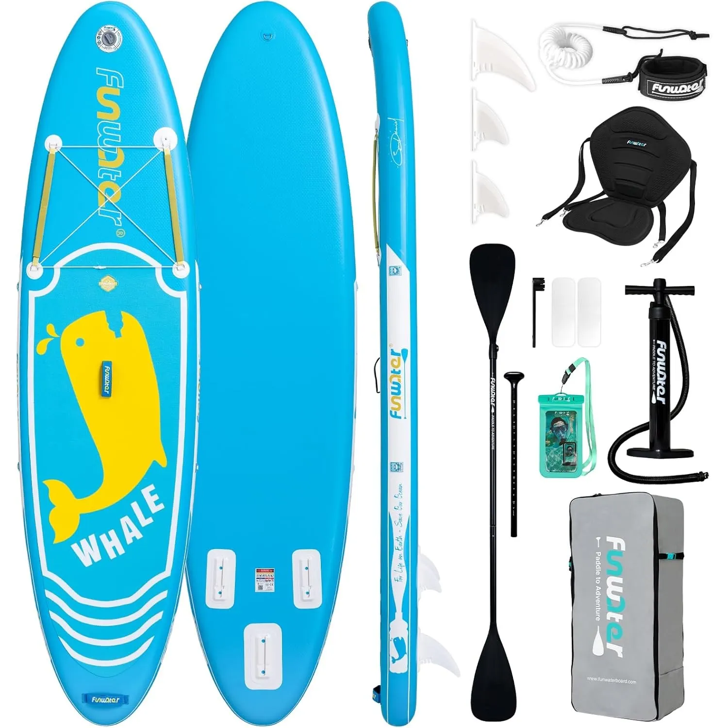 FunWater Stand Up Paddling Board 320 cm & 350 cm–SUP für 2 Personen/Familien,mit komplettem Zubehör,Doppellagiges PVC,a…