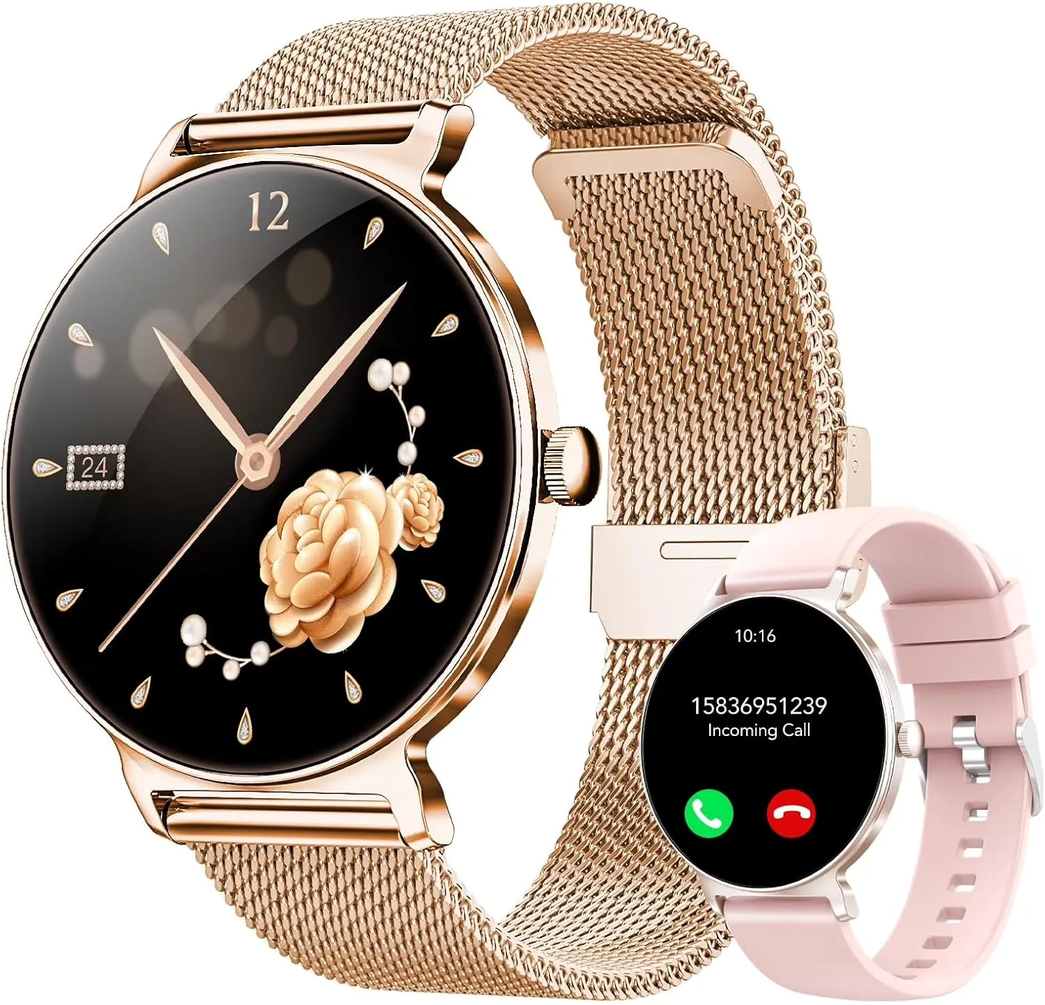 Elegant Women's Smart Watch, IP68 Waterproof Smart Watch for iOS Android, Gold