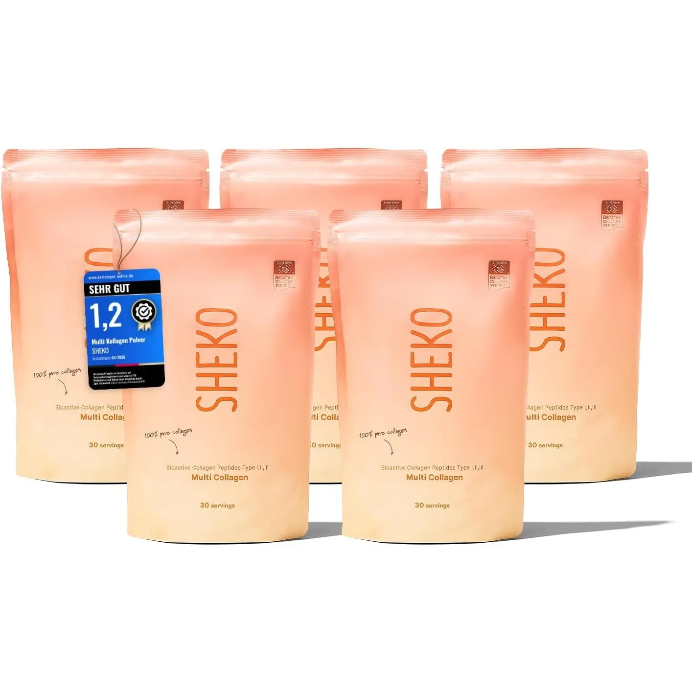SHEKO Kollagen Pulver 5x 450g – Collagen Hydrolysat Peptide Typ 1, 2, 3
