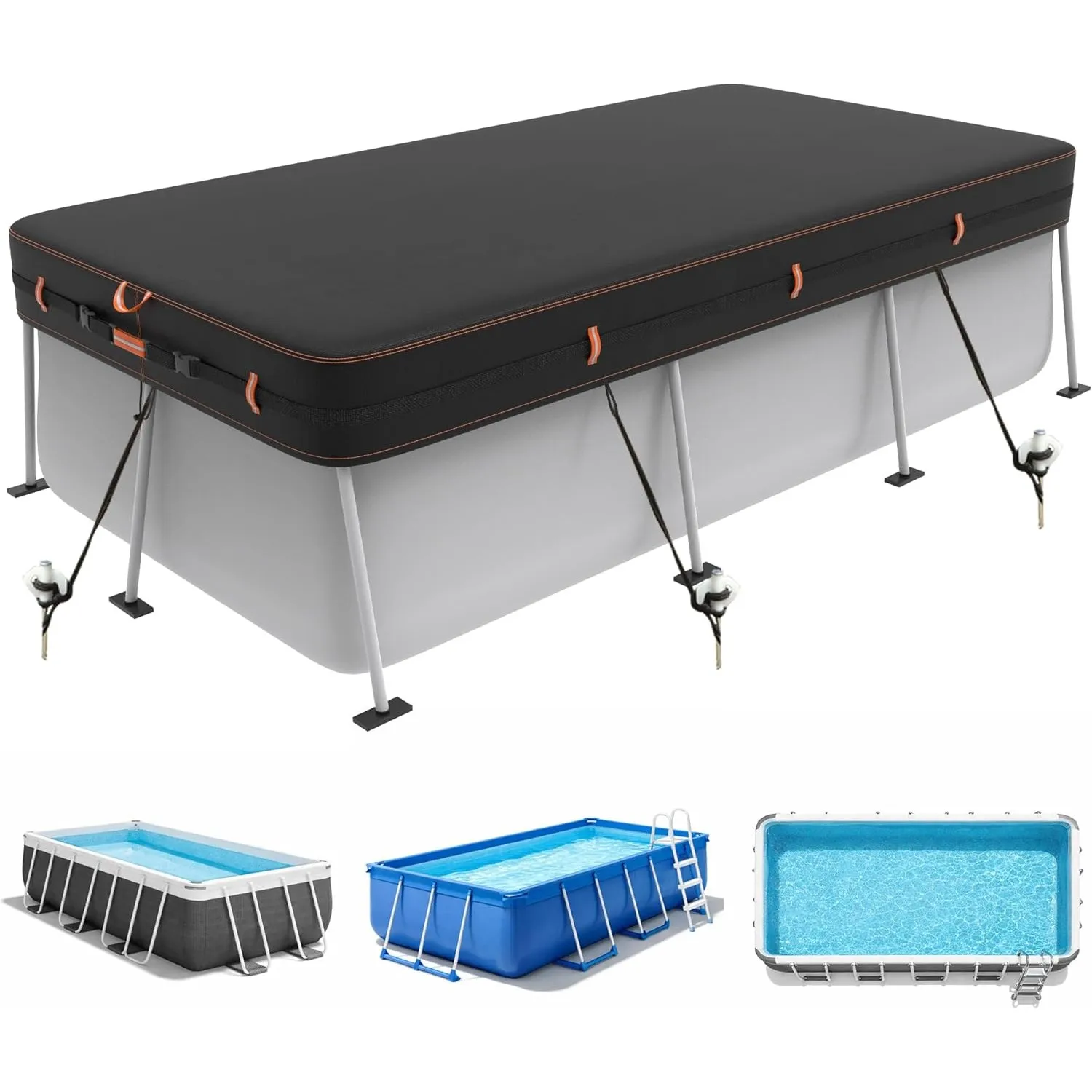 420D Poolabdeckung Rechteckig 7,32x3,66 m, Dreifach Windfest