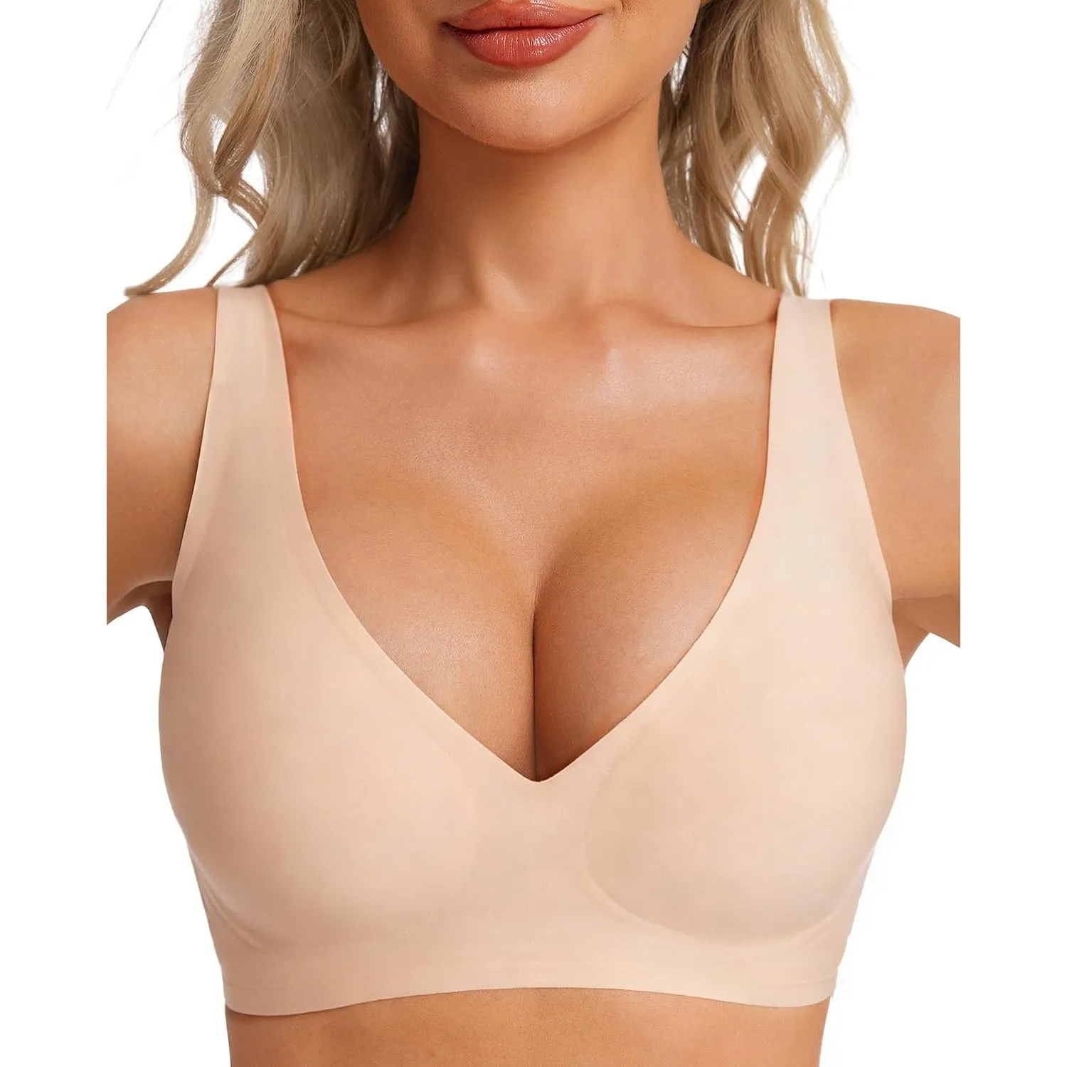 HOWIN BH Damen Ohne Bügel Jelly Seamless BH mit Tiefem V-Ausschnitt