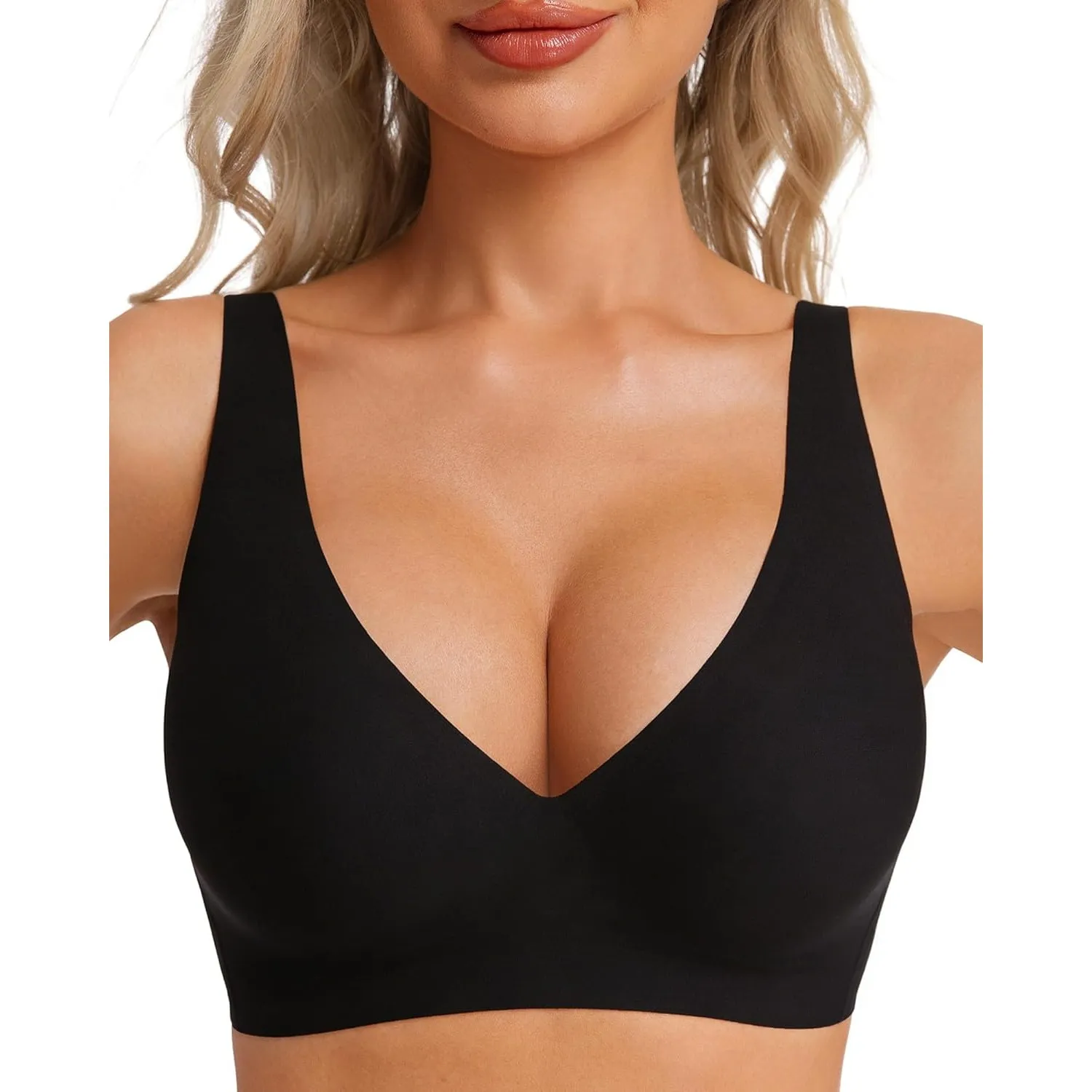 HOWIN BH Damen Ohne Bügel Tiefer V Push Up BHS Große Brüste Starker Halt Seamless Jelly Bra Nahtloser Bustier Komfort S…