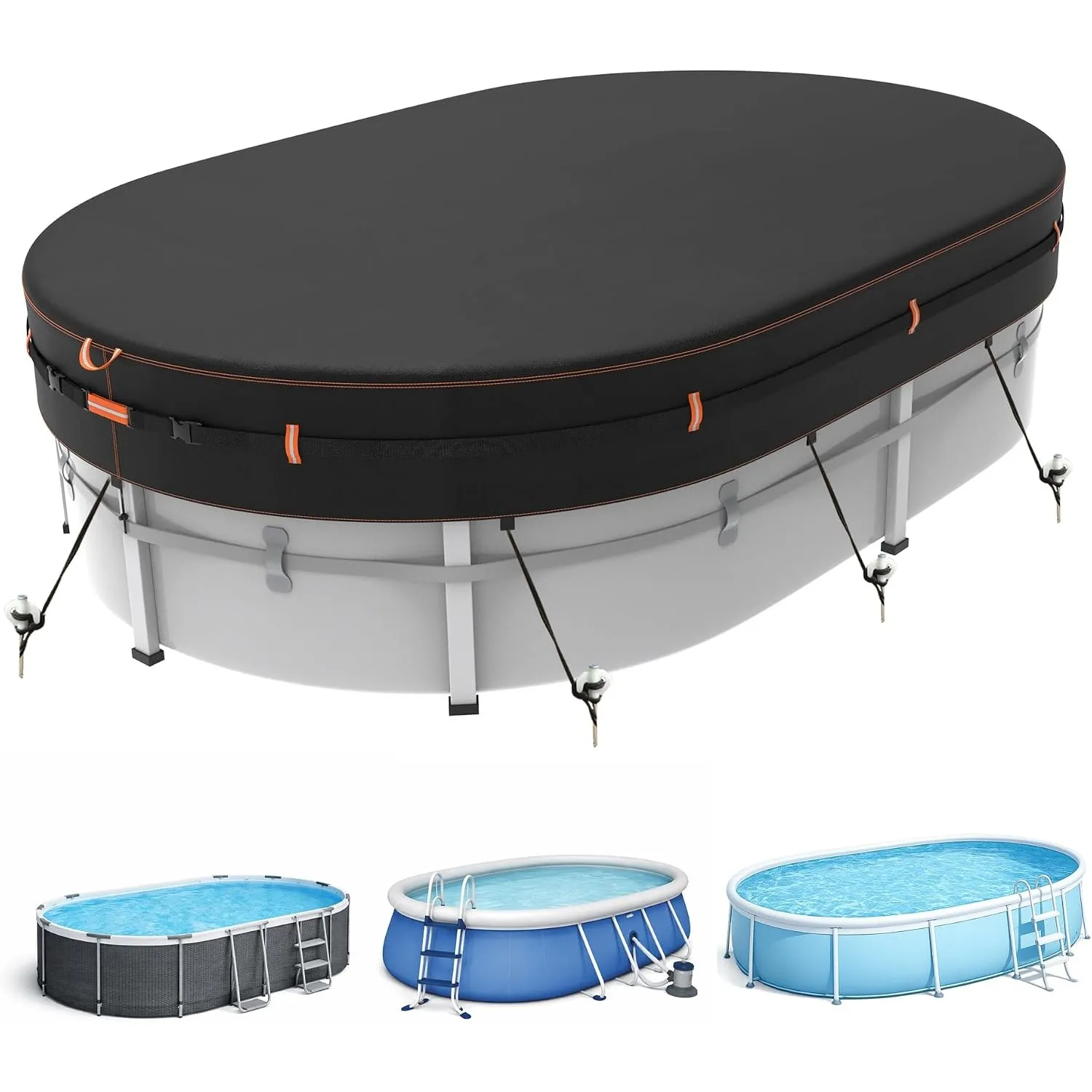 500D Ovale Poolabdeckung, Uv- Und ReißFest, 2 x 4cm, Winddichter Poolschutz FüR Aufstellpools, StrapazierfäHiges Planen…