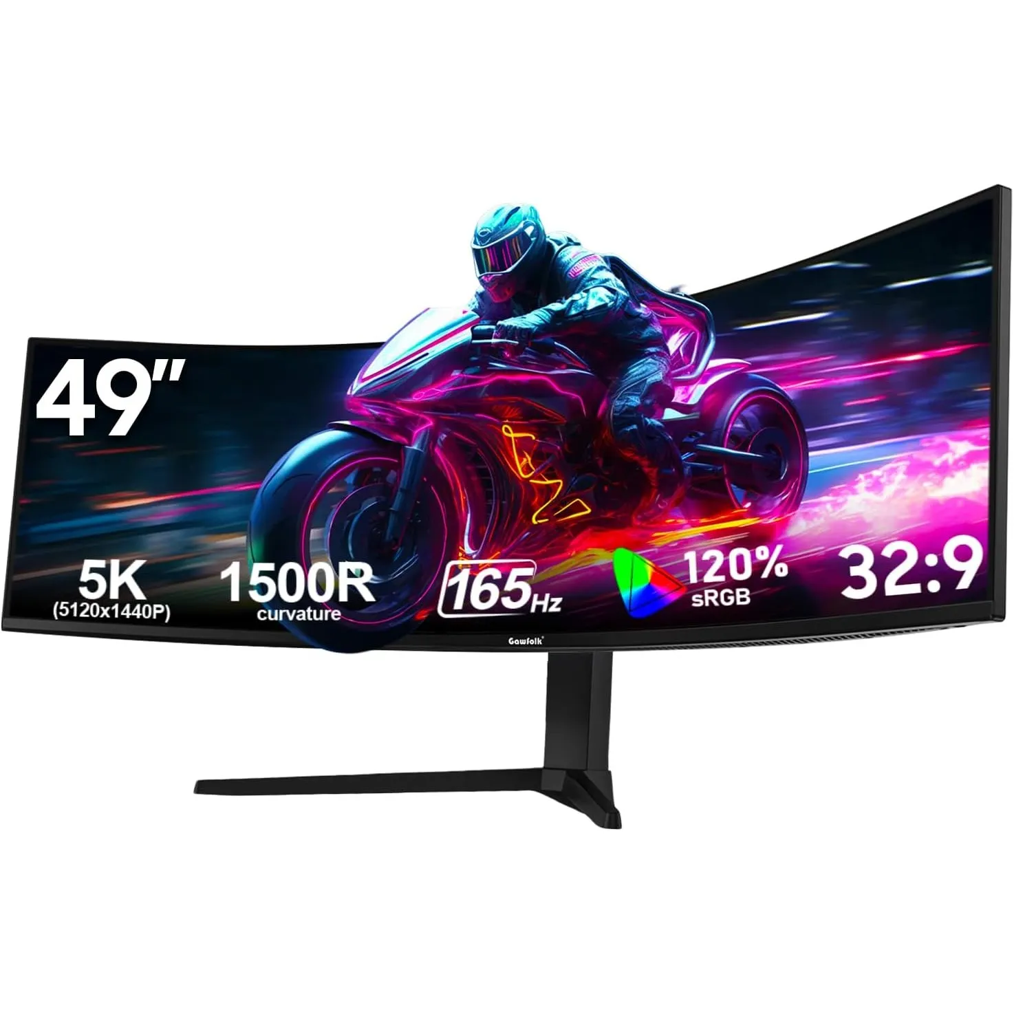 Gawfolk 49 Zoll Curved Gaming Monitor 165Hz PC Bildschirm mit Lautsprecher
