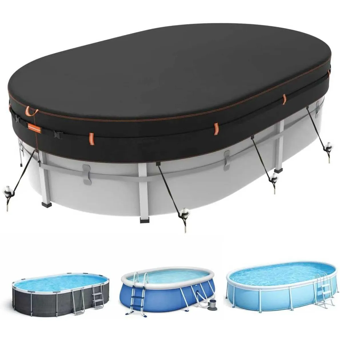 500D Ovale Poolabdeckung, strapazierfähige Stoffabdeckung 549 × 366cm für Aufstellpools, inklusive Befestigungsseil und…