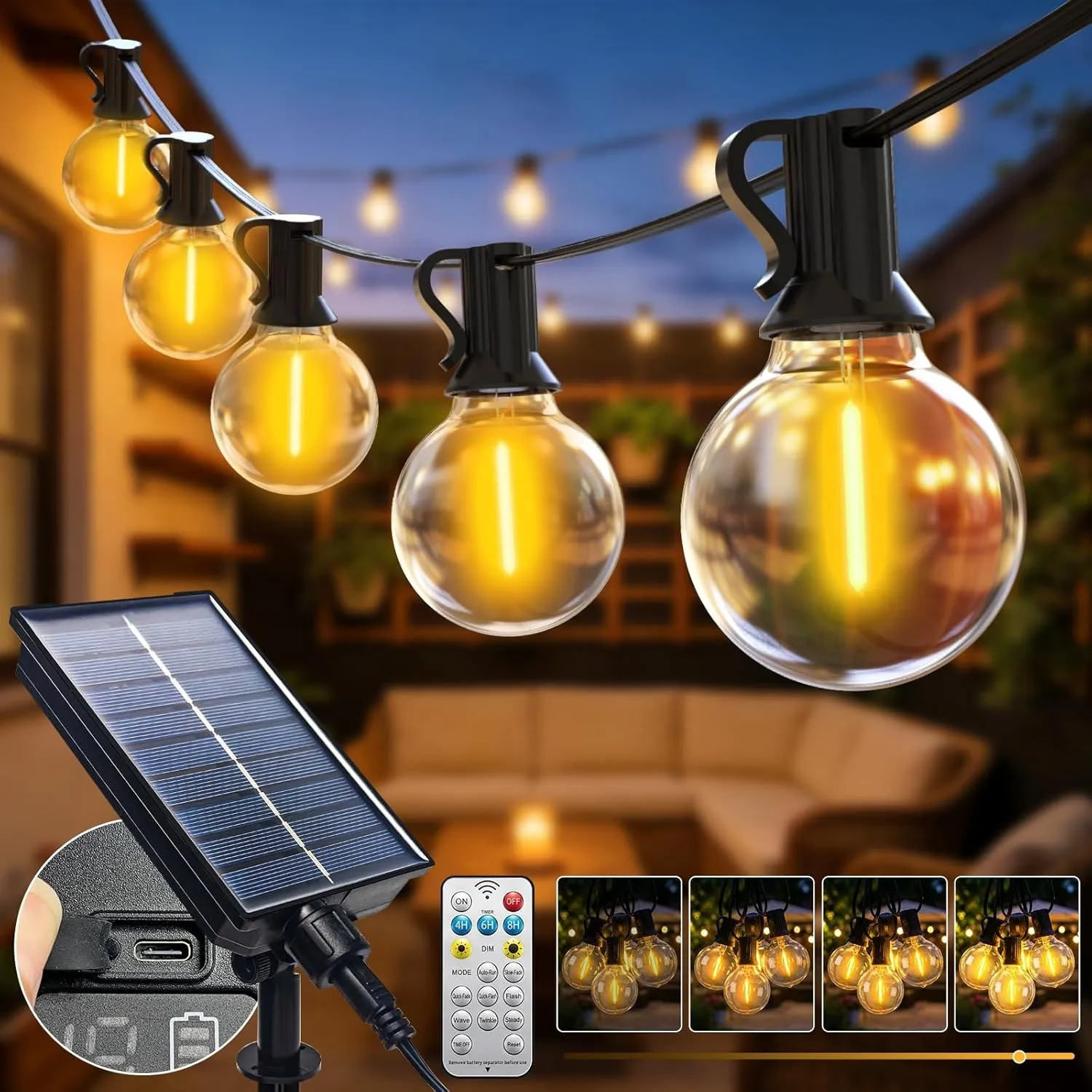 btfarm Solar Lichterkette Outdoor 20M mit Fernbedienung, Wetterfest