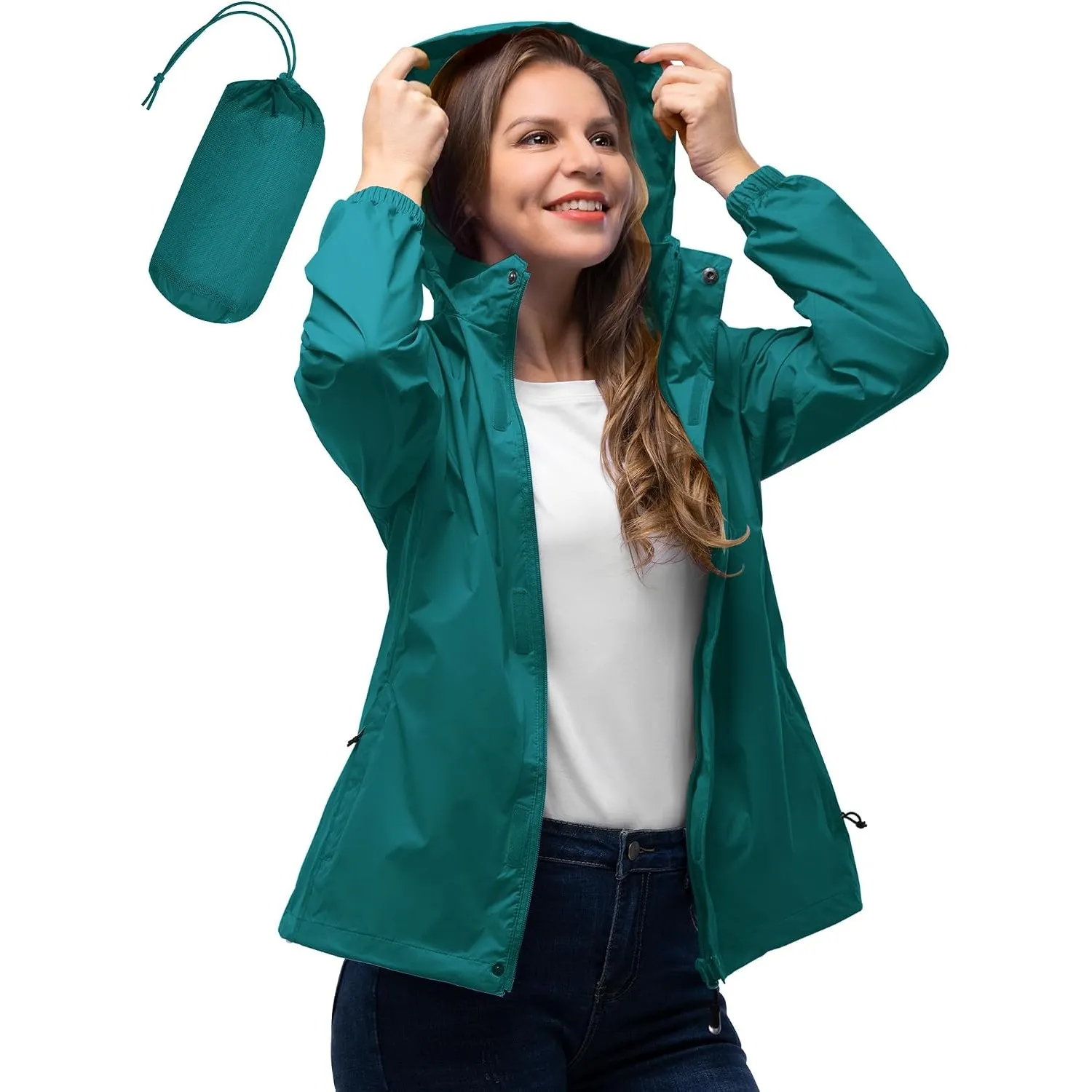 33,000ft Damen Wasserdichte Faltbar Regenjacke Atmungsaktive Windbreaker