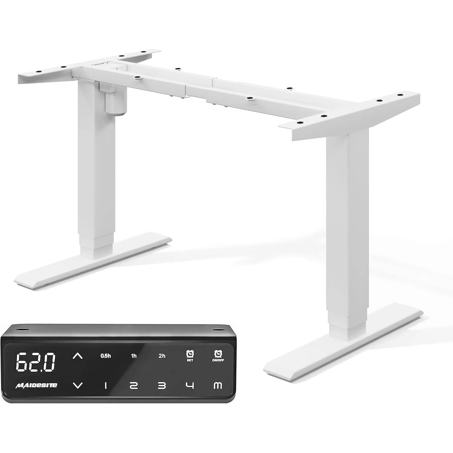 MAIDeSITe elektrisch höhenverstellbarer Schreibtisch mit quadratischen Beinen, leiser und energiesparender Motor, 4 Höh…