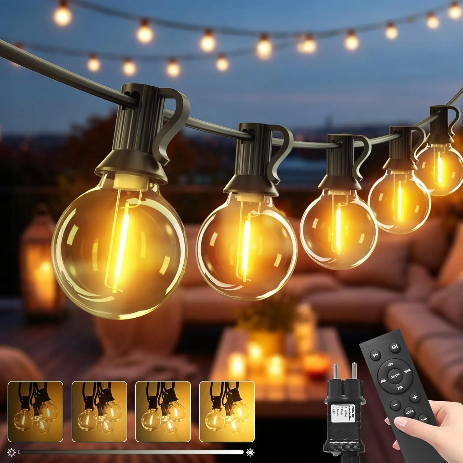 btfarm 20M Lichterkette Außen mit Fernbedienung & Timer, Dimmbar LED Outdoor Lichterkette Strom, IP44 Wasserdicht Wette…