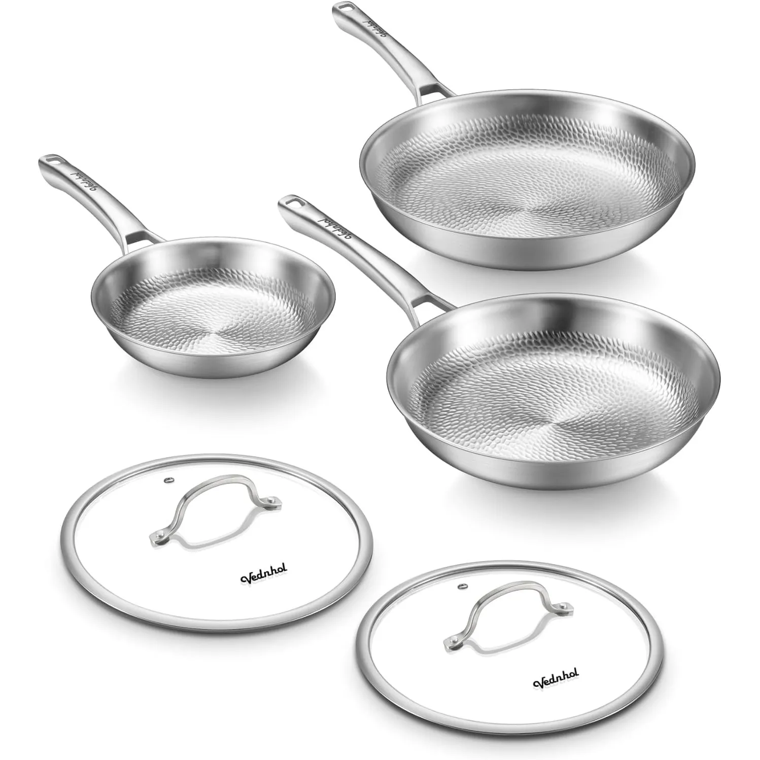 SNOWCLAD Titan Pfanne Pfannenset 3-teilig mit 2 Deckel, Titan Pfanne Unbeschichtet, Bratpfanne für Induktion, PFOA/PFAS…