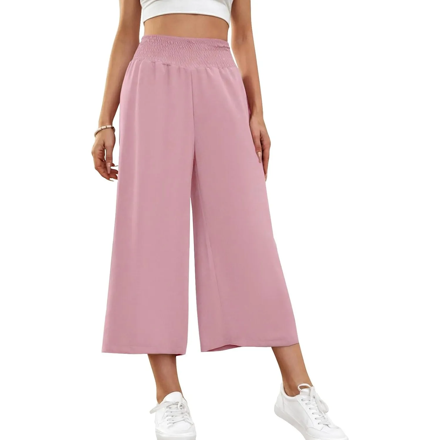 HMIYA Damen 3/4 Culotte Hose Leichte Weites Bein Sommerhose