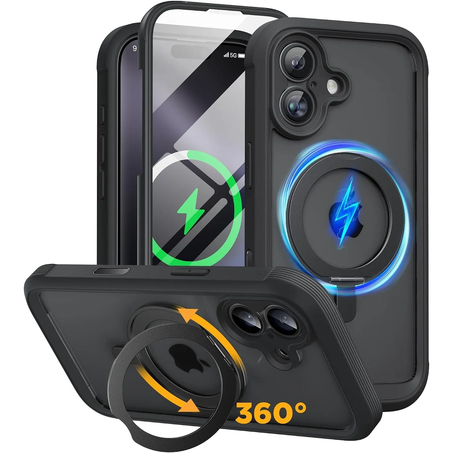 Miracase für iPhone 17 Hülle 6,3 Zoll mit 360 Grad Drehbare Ring,Schwarz