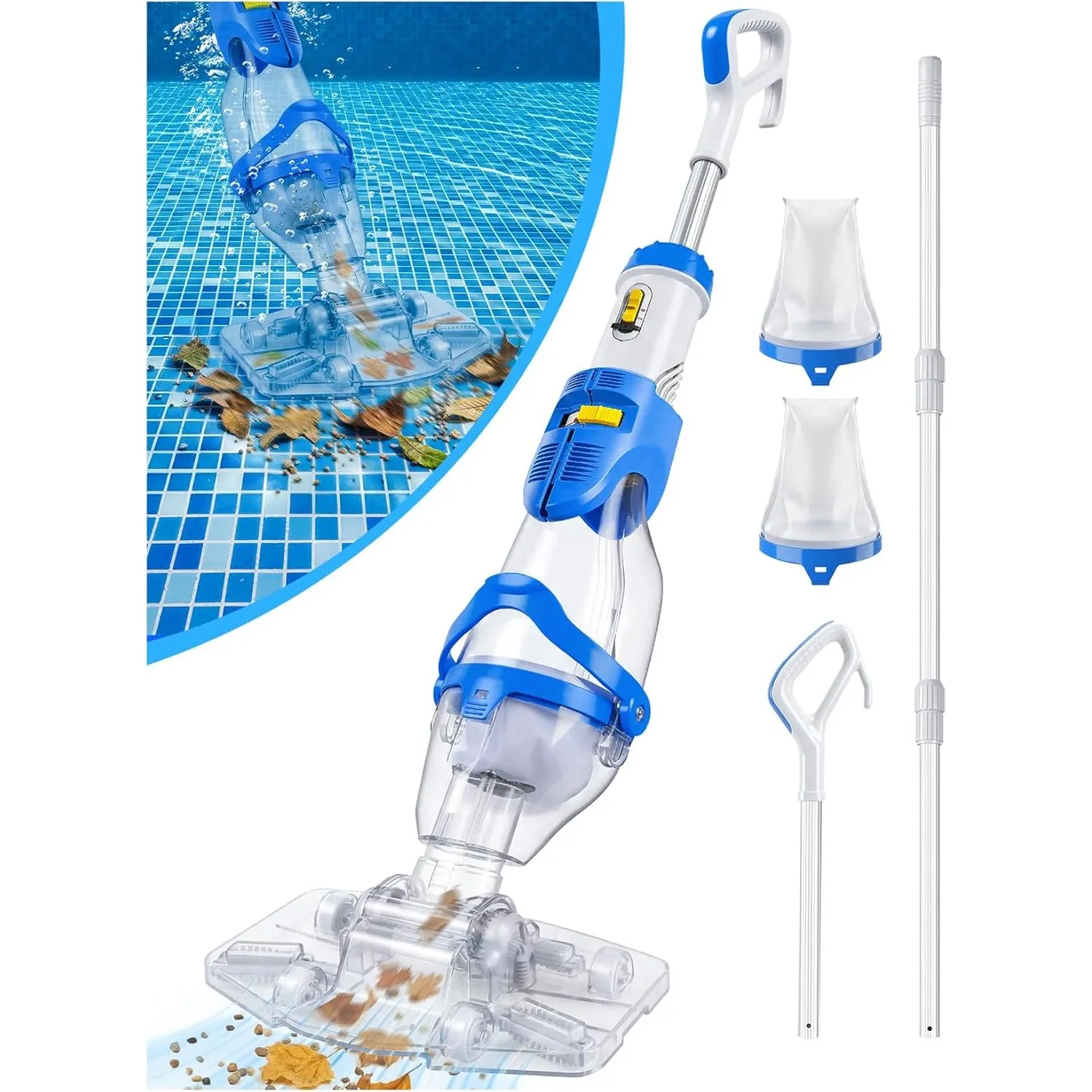 LanOcean Poolsauger Akku Handsauger, 2 Saugleistungsmodi Poolsauger Bodensauge Absaugung bis zu 4300L/H, Pool Staubsaug…
