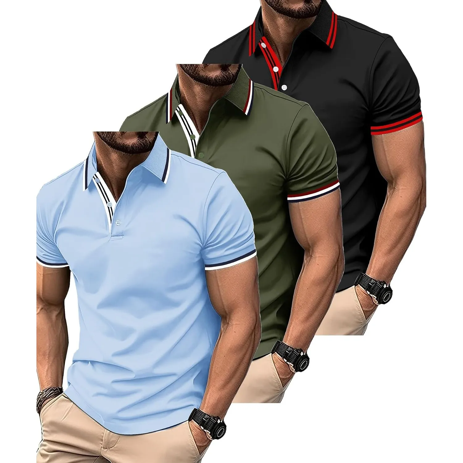 SwissWell 3er Pack Poloshirt Herren Kurzarm Golf T-Shirt für Herren Atmungsaktiv Polo Shirts Männer