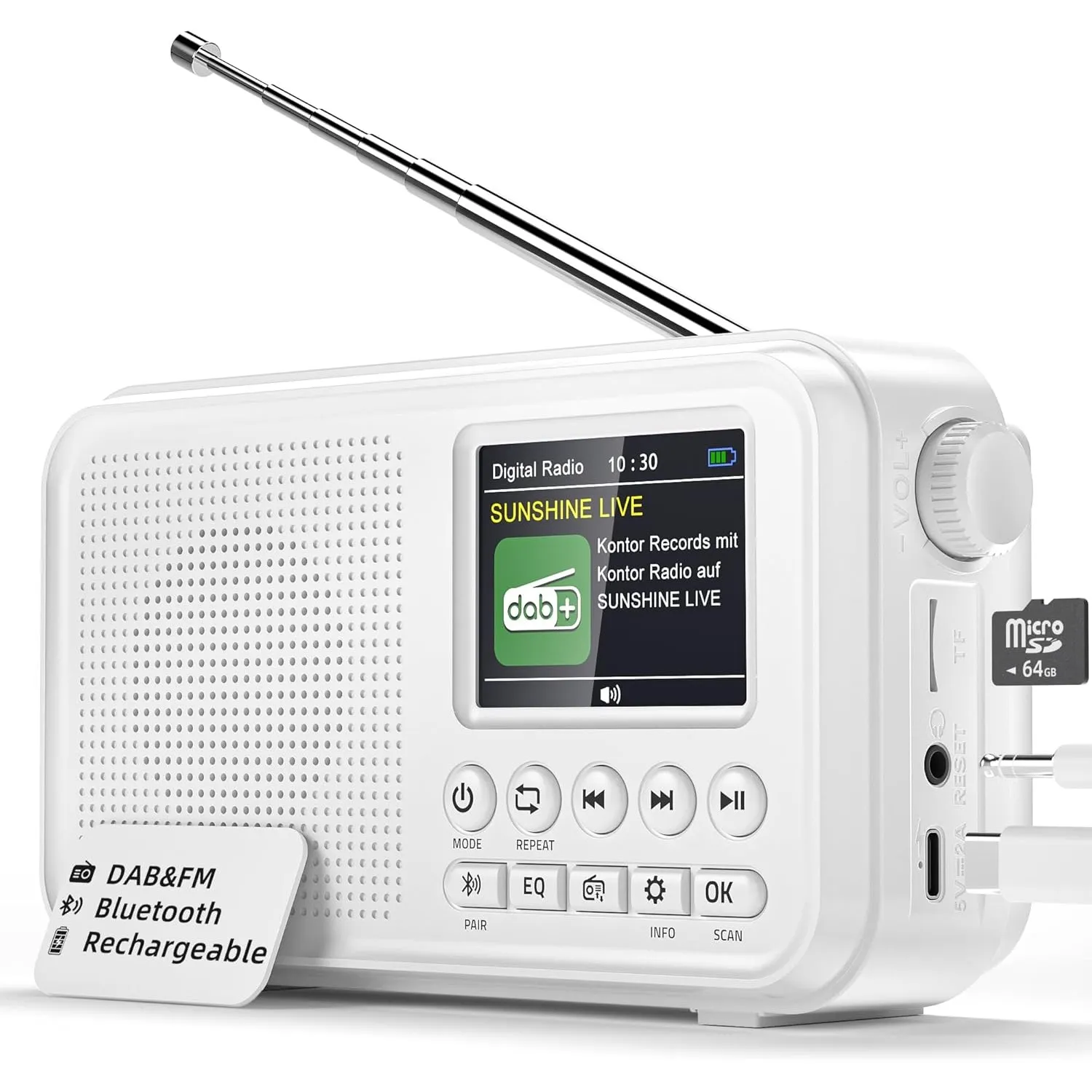 Tragbares DAB Radio, UKW-Digitalradio mit 2,4" Farbdisplay & Bluetooth & EQ Modi, Küchenradio mit Kabel oder Batteriebe…