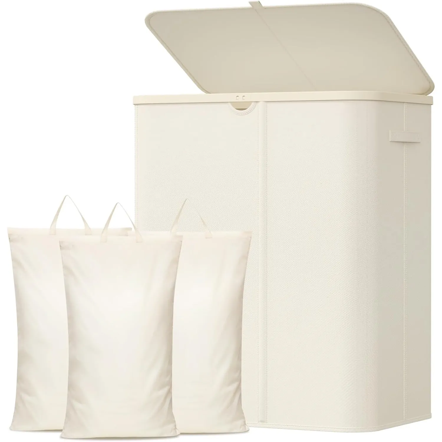 Lifewit 185L Wäschekorb mit Deckel und 3 Fächern, Weiß