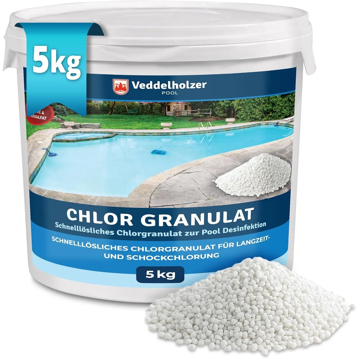 Veddelholzer 5 kg Chlorgranulat für Pool – Schnelllösliches Schockchlor zur Stoßchlorung & Saisonstart – Wasserpflege &…