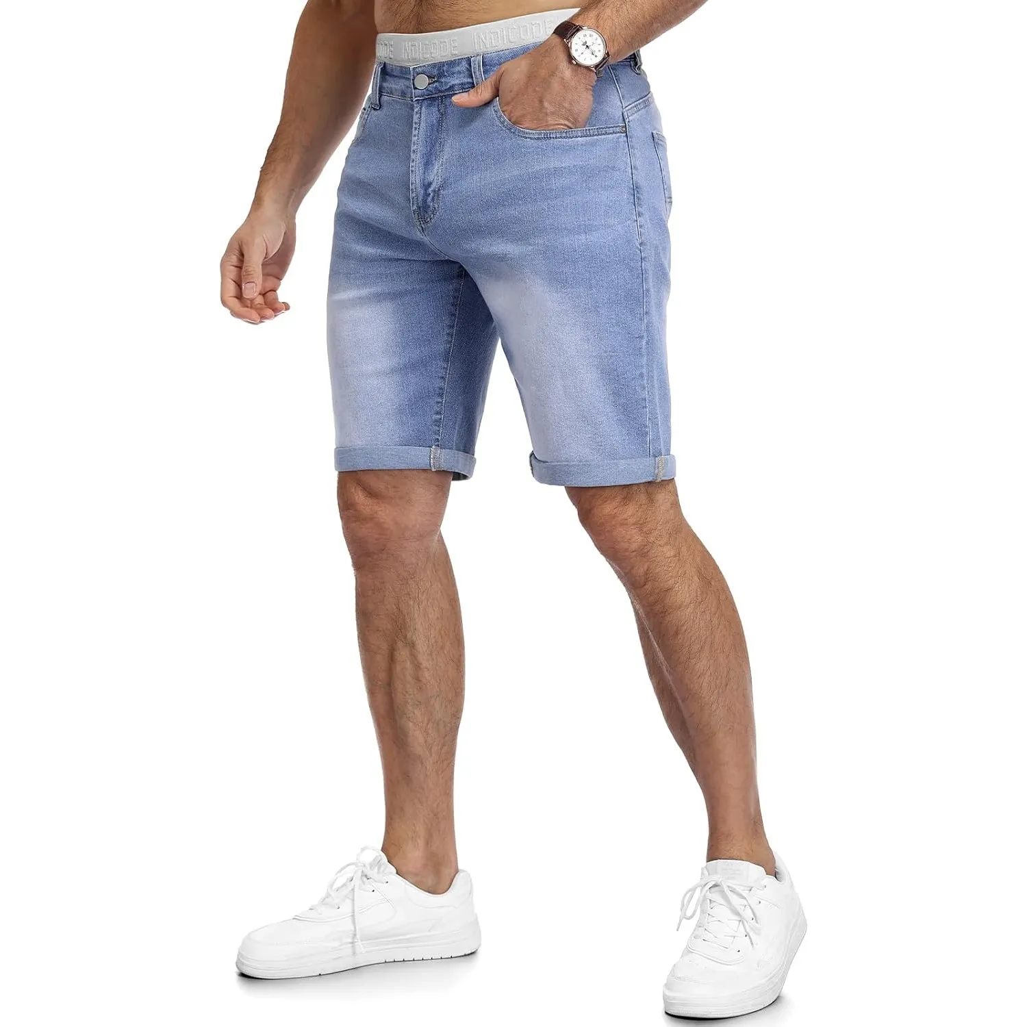 HMIYA Kurze Hosen Herren Jeans Shorts Baumwolle Sommer Freizeitshorts Stretch Regular Fit Jeansshorts mit Taschen