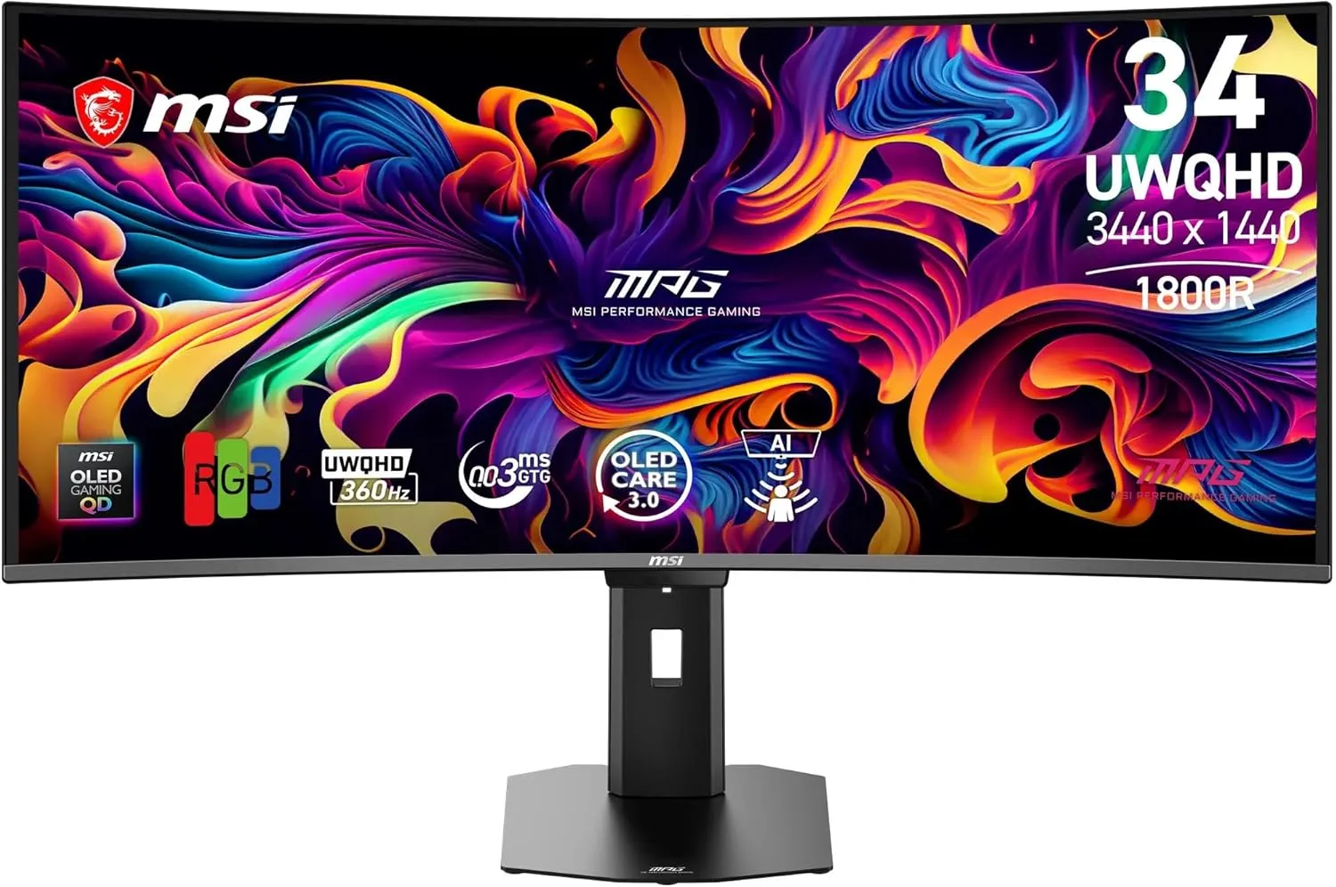 MSI MPG 341CQR X36 Gaming Monitor 34 Inch UWQHD (3440x1440, 1800R), 5ě Gen QD-OLED, 360Hz, 0.03ms, HDR Customization, A…