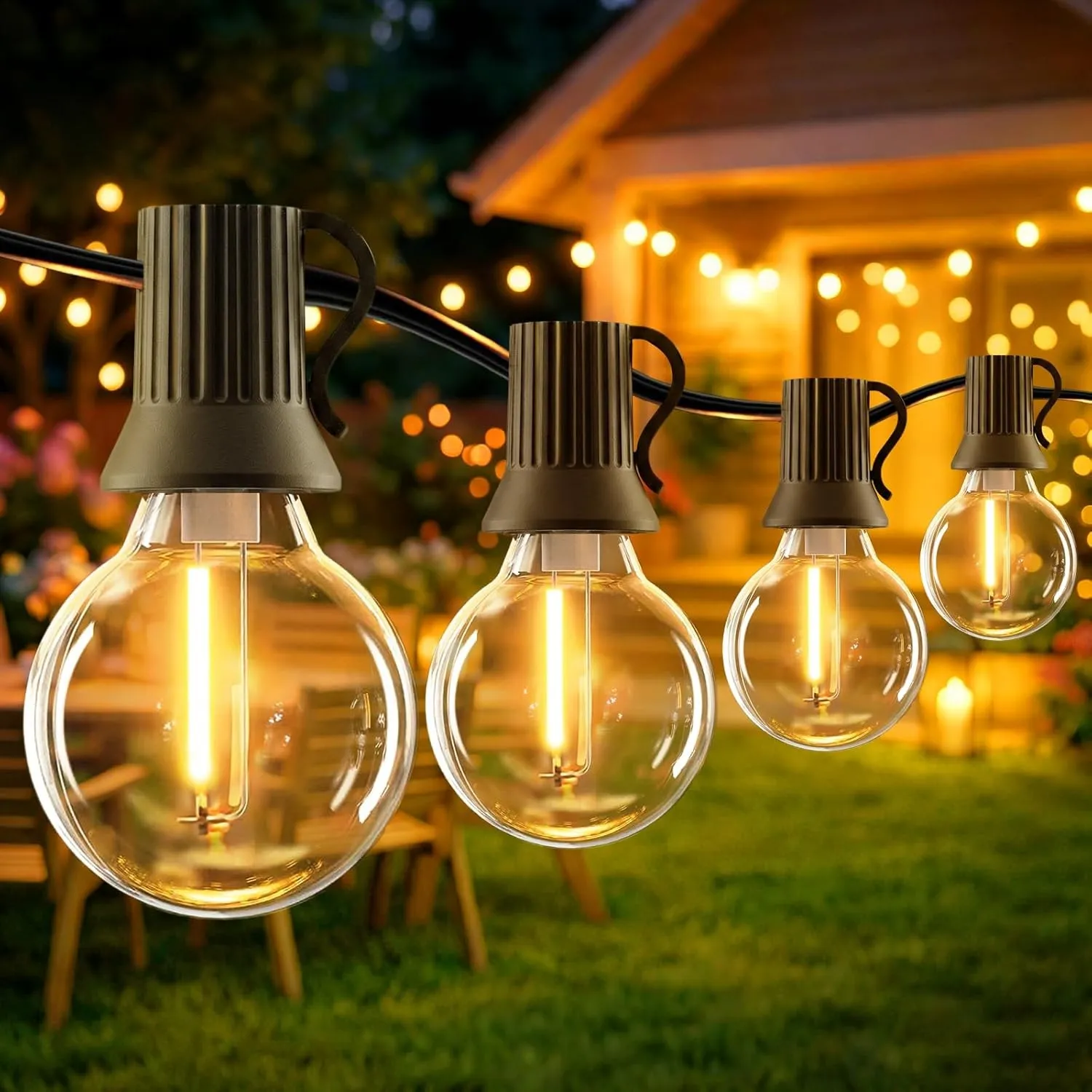 Lichterkette Außen Outdoor LED Strom,20M Aussen Beleuchtung G40 mit Stecker & Timer,8Modi,IP44 Wasserdicht Wetterfest L…
