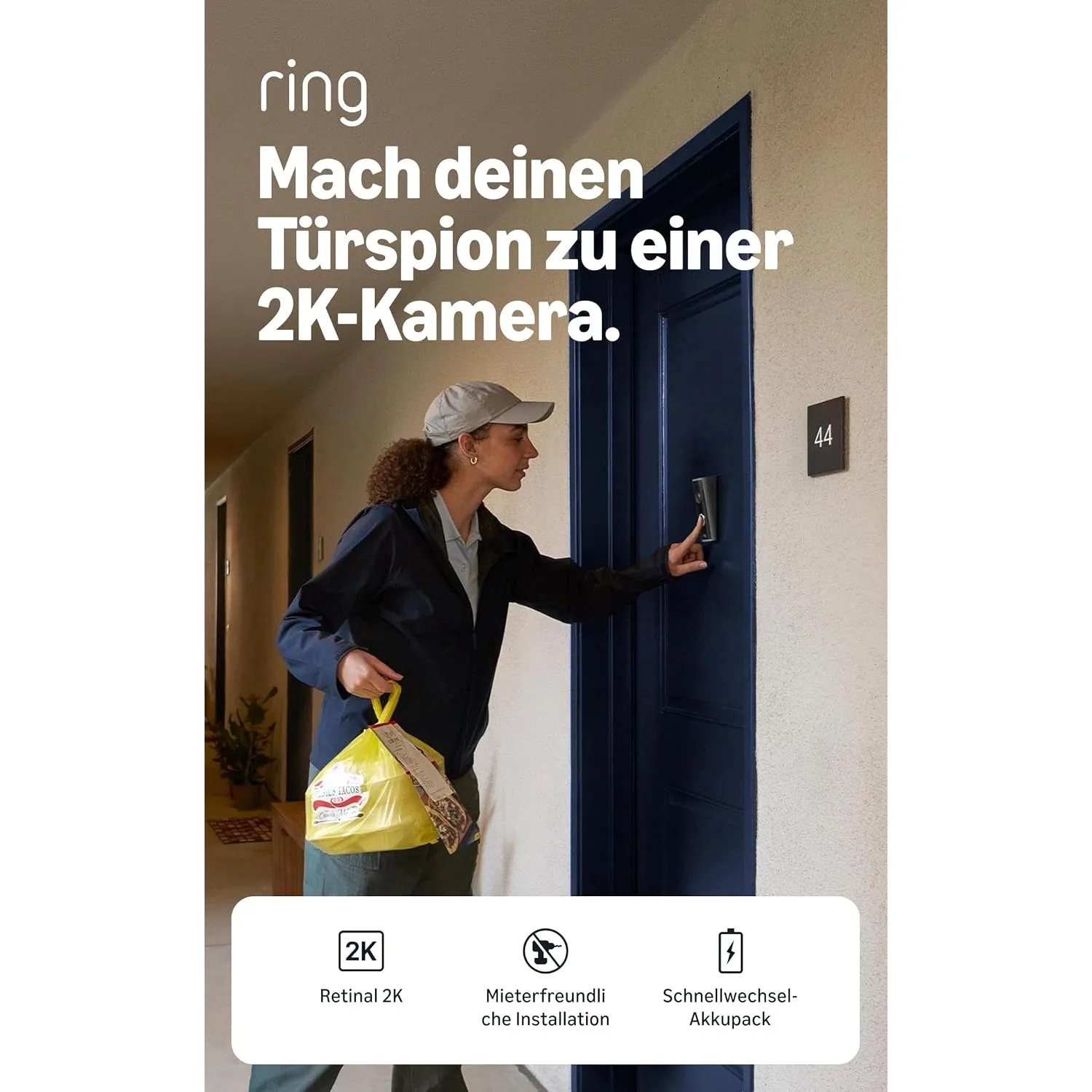 Ring Peephole Camera 2K, Video-Türspion (neueste Gen.), 60–90 mm Türstärke, Kabellose Türklingelkamera zur Selbstinstal…