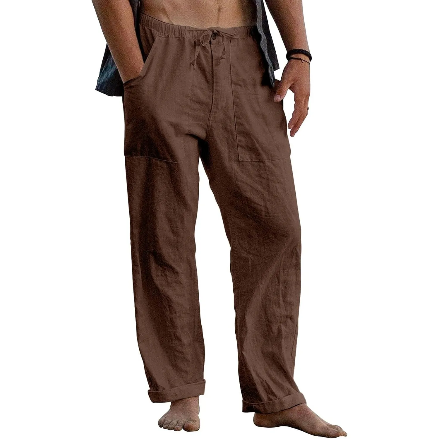 Puimentiua Leinenhose Herren,Lang Leichte Sommerhose,Loose Fit Sommer Leinen Hose,Baumwollehosen mit Tunnelzug und Reiß…