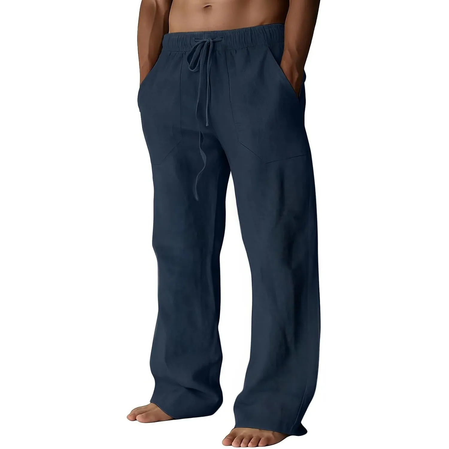 Puimentiua Leinenhose Herren,Lang Leichte Sommerhose,Sommer Leinen Hosen,Loose Fit Baumwollehosen mit Tunnelzug und Tas…