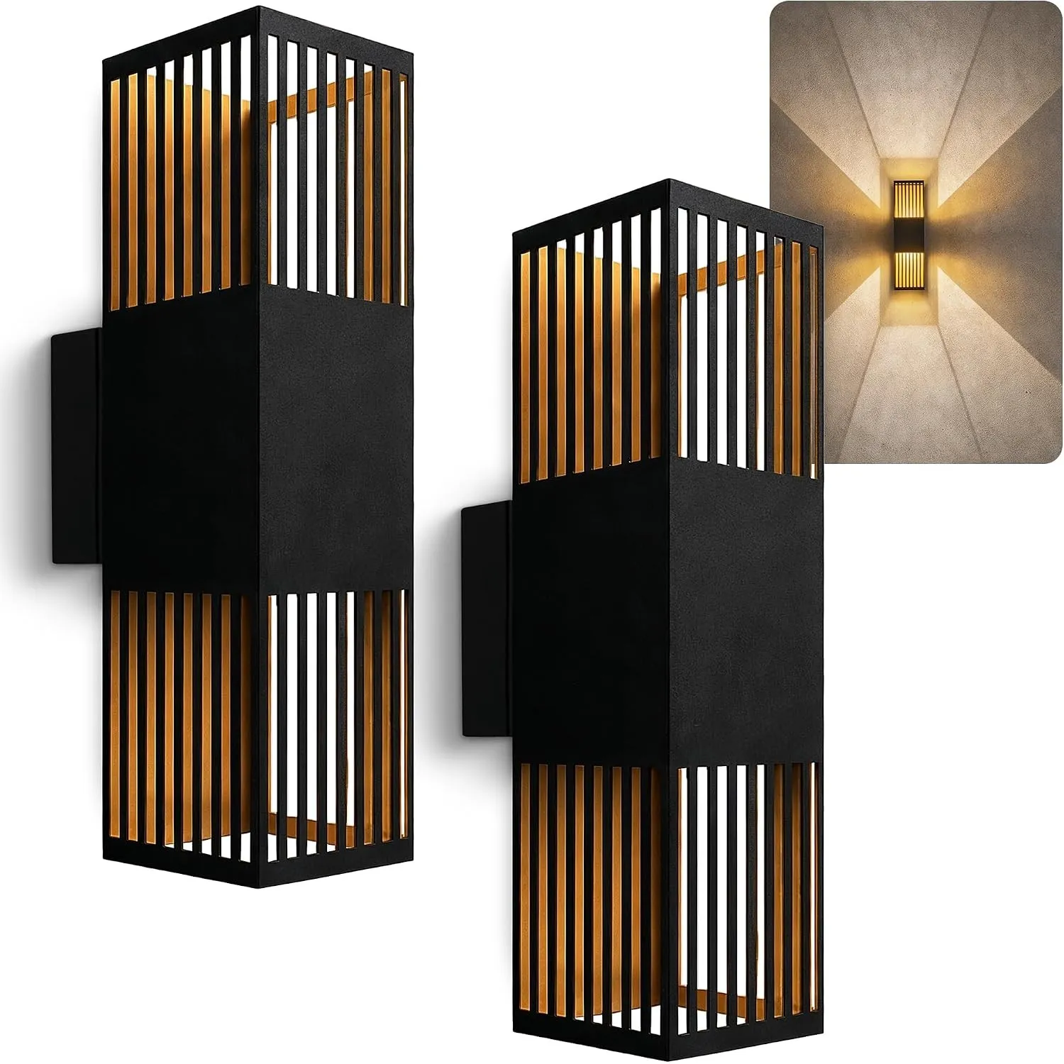 SSC-LUXon REVALO Wandleuchte 2er schwarz-gold Up & Down warmweiß IP65