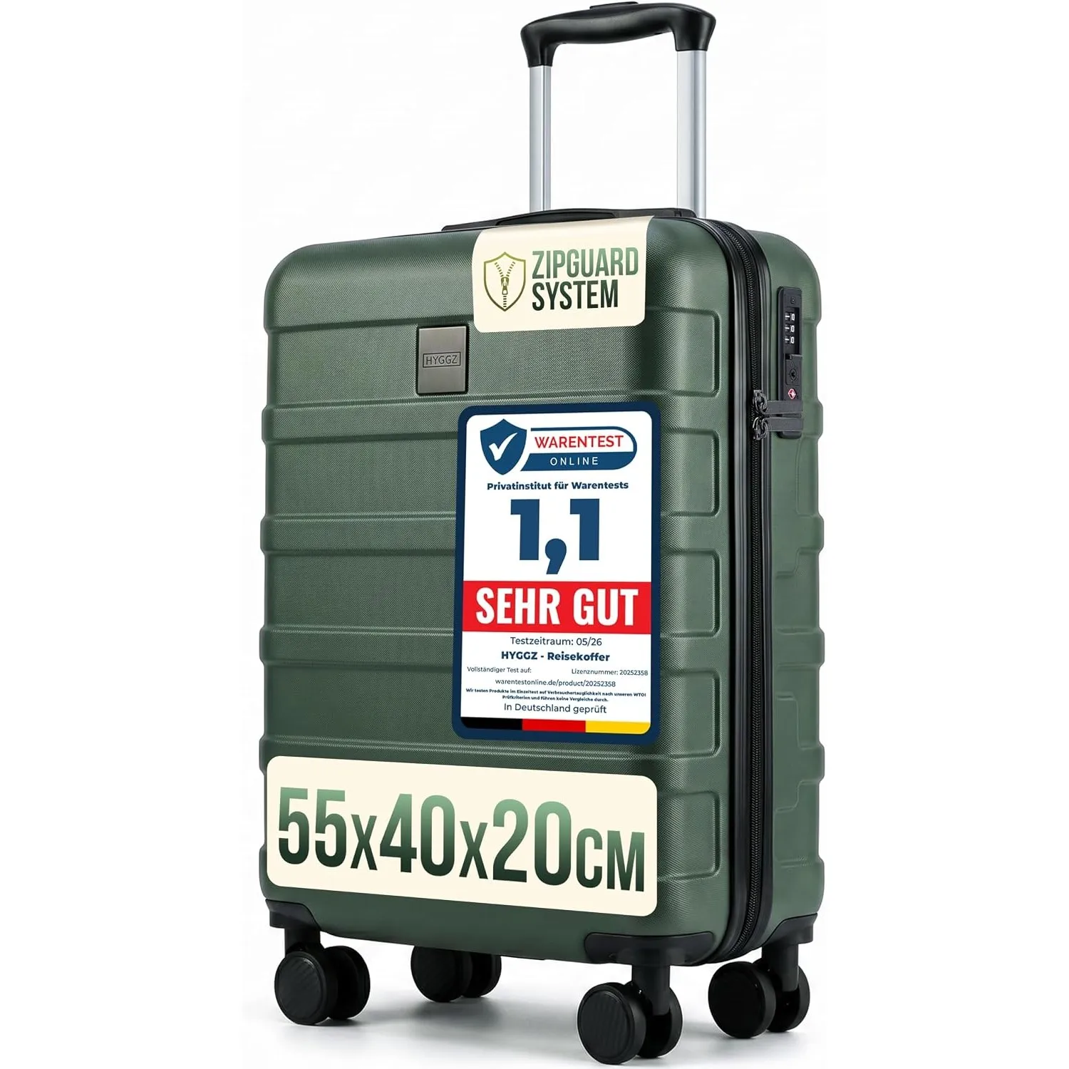 Trolley Handgepäck Koffer, Urban Olive (Grün) 55x40x20cm, Hartschale