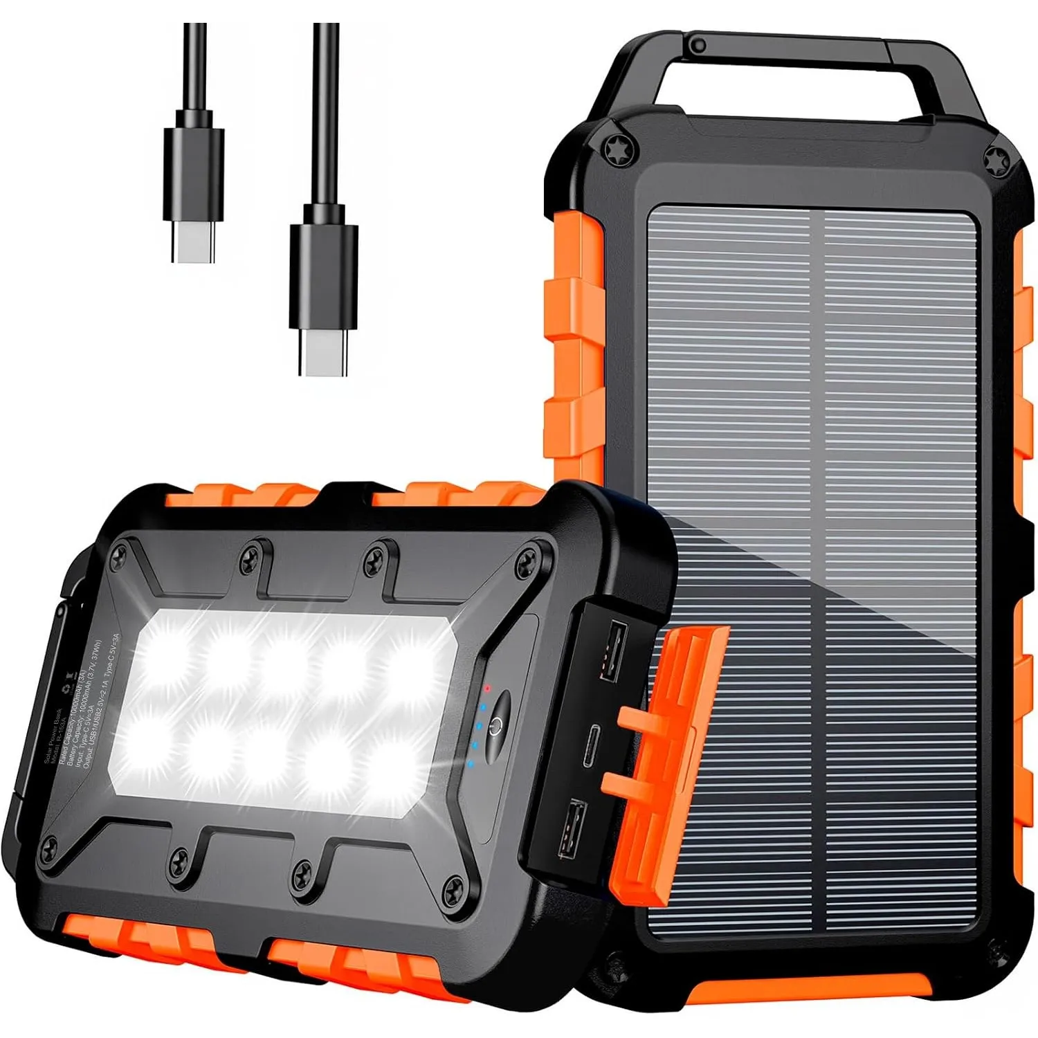 Solar Powerbank 10000mAh, PD22.5W Tragbare Solar Ladegerät USB C Externer Akku Outdoor Wasserdichtes mit LED-Licht und …