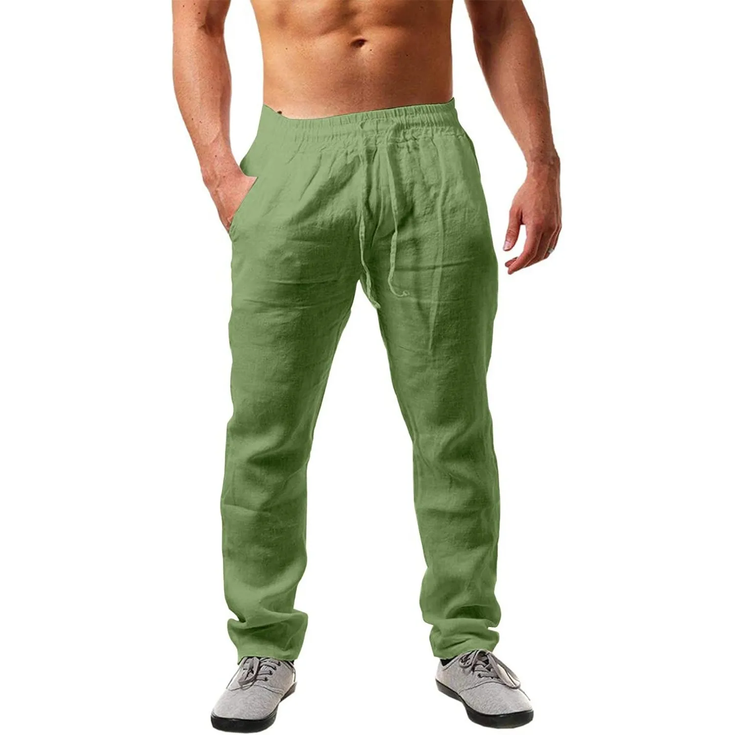 NEMXCE Leinenhose Herren Lang Leichte Sommerhose Herren Loose Fit Freizeithose mit Taschen Kordelzug für Urlaub Strand …